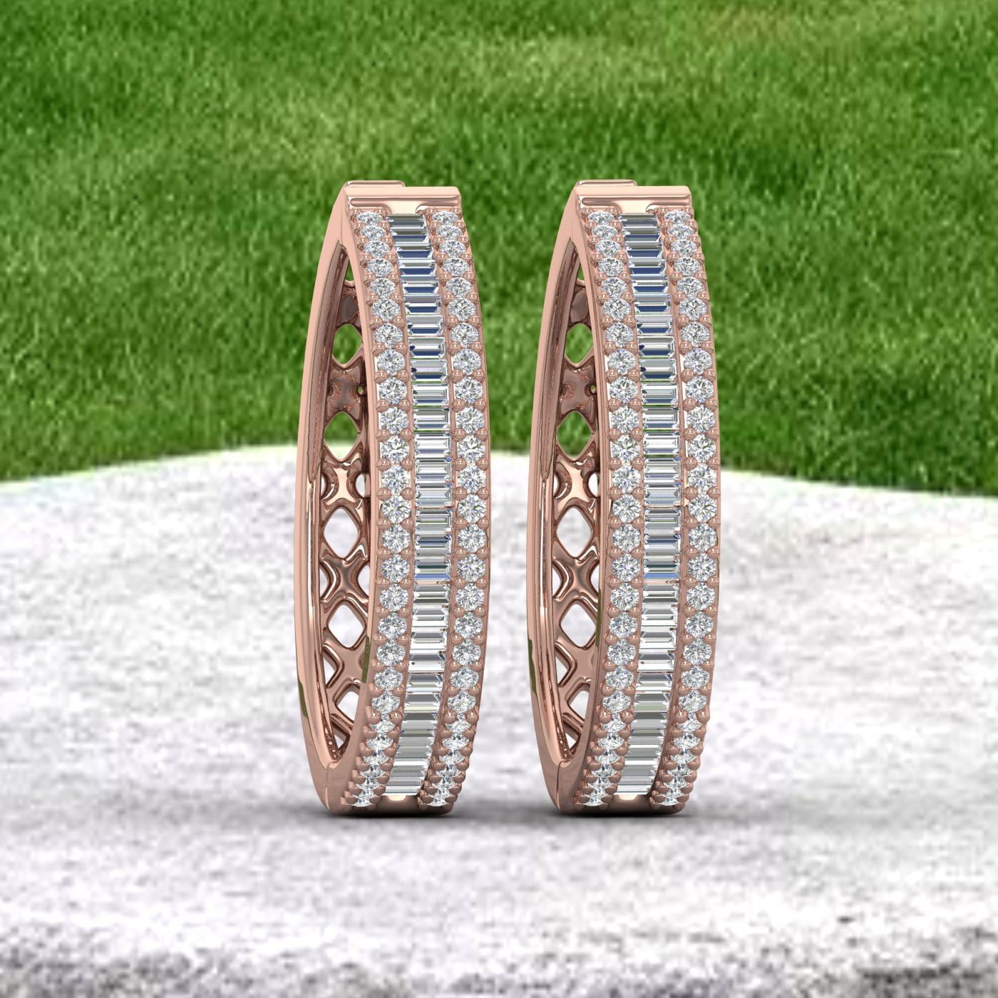 1 Carat Natural Round Shape Prong & Channel Set Diamond Hoop & Huggies Earrings in 10K Gold Hoops for Women