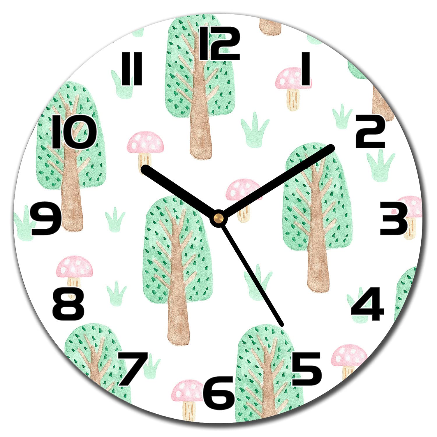 Horloge en verre cuisine aiguilles noires lisible forêt