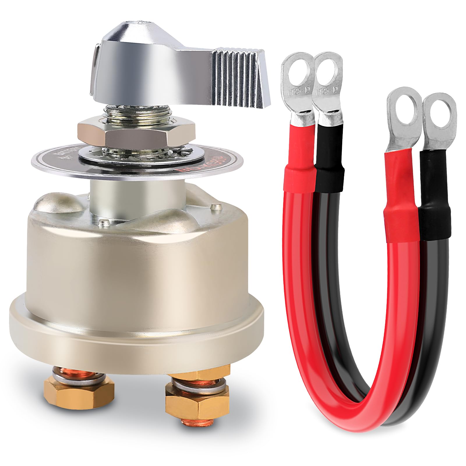 12-48V 200A Master Battery Disconnect Switch & 4 AWG 1ft Battery Cable Set High Current Battery Power Cutoff Killer Switch Auto RV Truck Boat Marine ATV On/Off Battery Isolator Switch