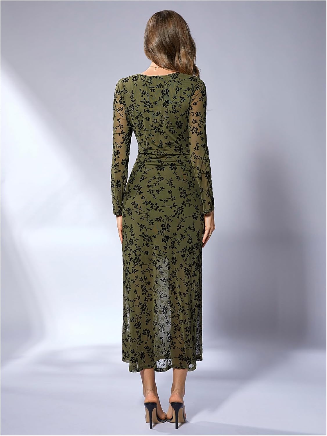 Verdusa Women's Floral Mesh Maxi Dresses Elegant Formal Long Sleeve Spring Wedding Guest Dress Cocktail - Image 2