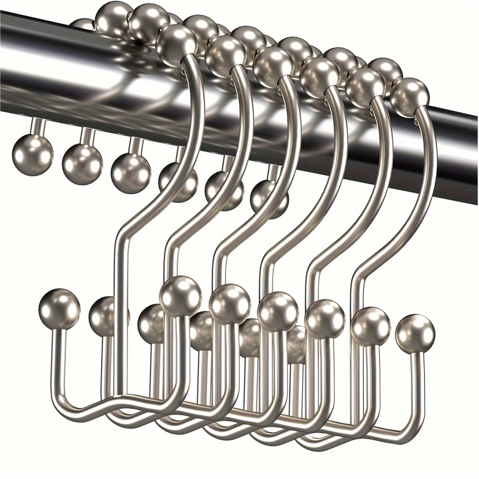 Hooks Clips for Drapes, 12Pcs Double Sided Shower Proof for Bathroom Rods Curtain Stainless Steel