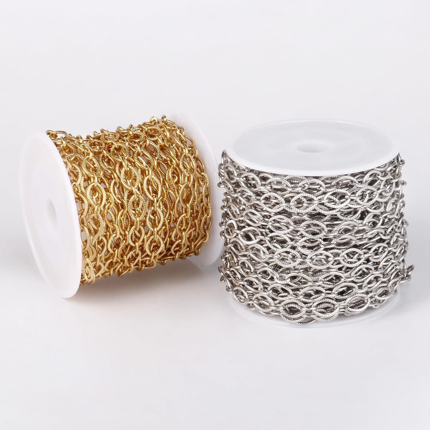 16.5 FT 18K Gold PVD Plated Oval Cable Chains Roll, 6.5mm 304 Stainless Steel Gold Textured Flat Cable Link Chain Bulk Spool for Jewelry Making DIY Craft - Image 4