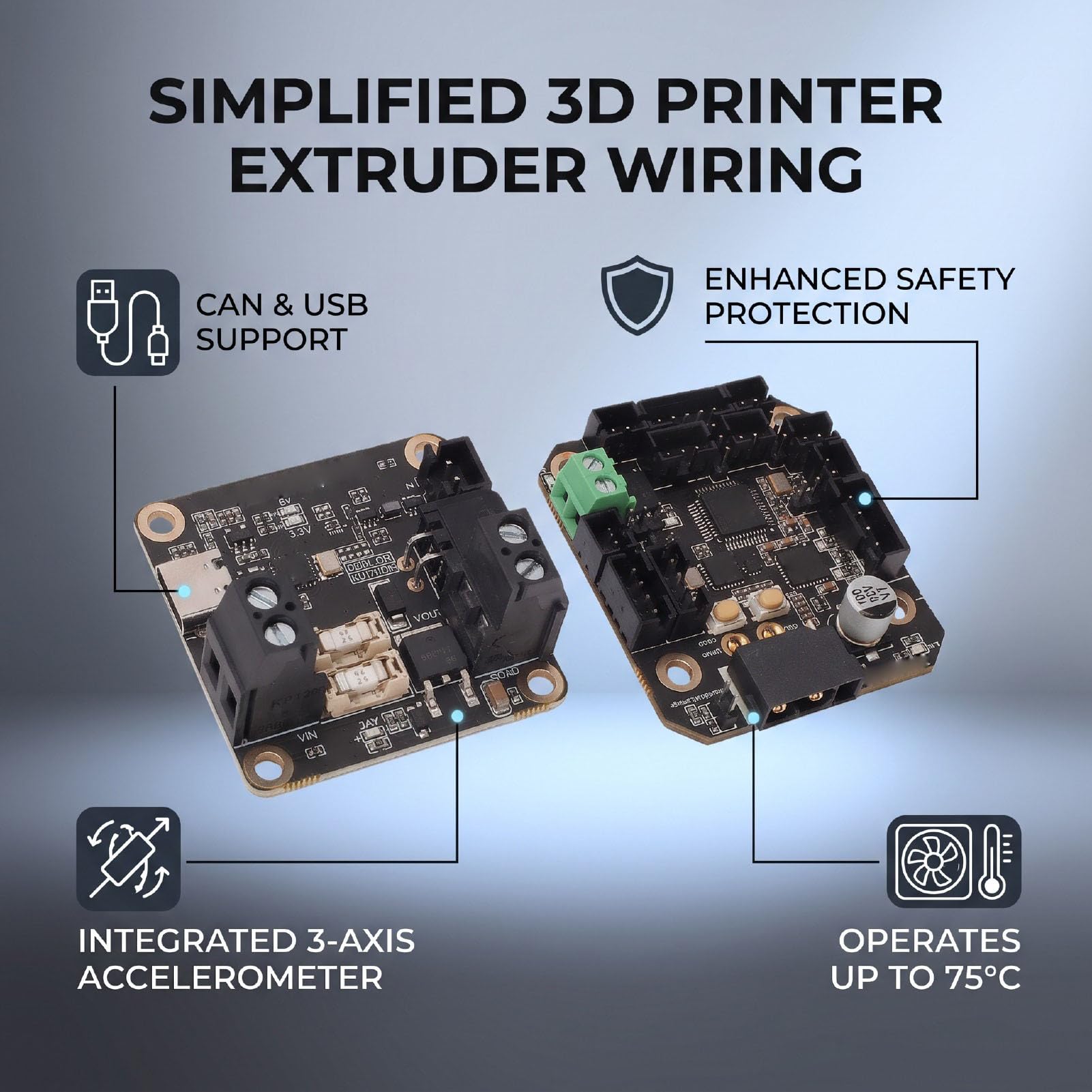 SEAFRONT Adattatore Estrusore EBB42 GEN2 Scheda Adattatore Estrusore Stampante 3D Comunicazione CAN USB Pulsante BOOT Accelerometro MEMS con Protezione ESD per Motore Passo-passo NEMA 14