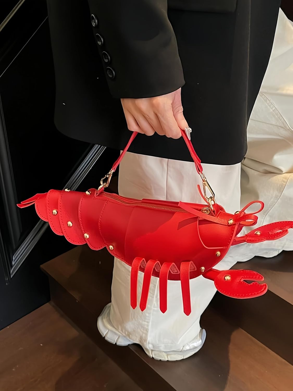 Lobster Shaped Crossbody Bag,Fun Unique Rivets Lobster Design Shoulder,PU,Stylish Handbag Purse for Women Girls