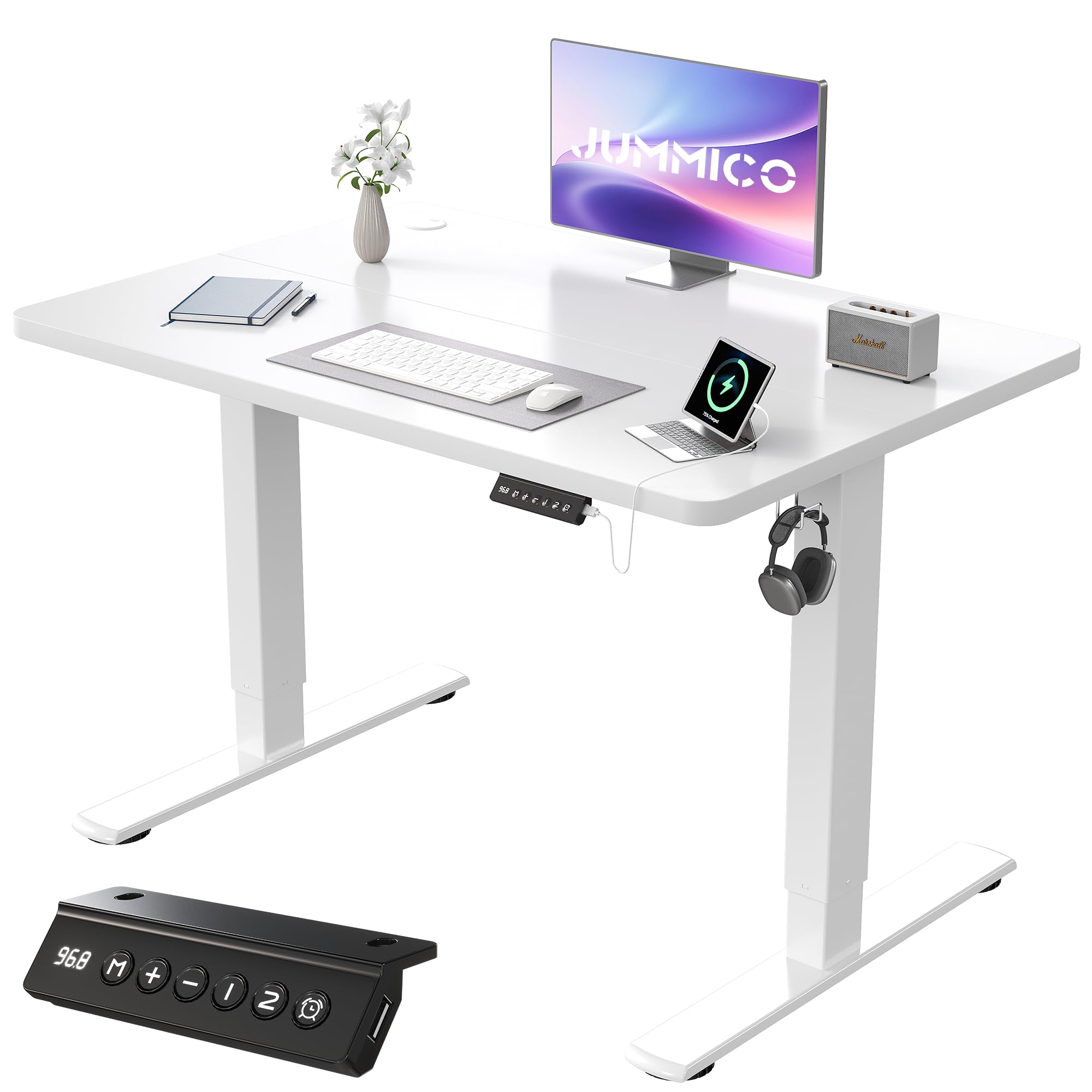 JUMMICO Electric Desk Standing Desk Height Adjustable Desk 100x60cm Cloudy White