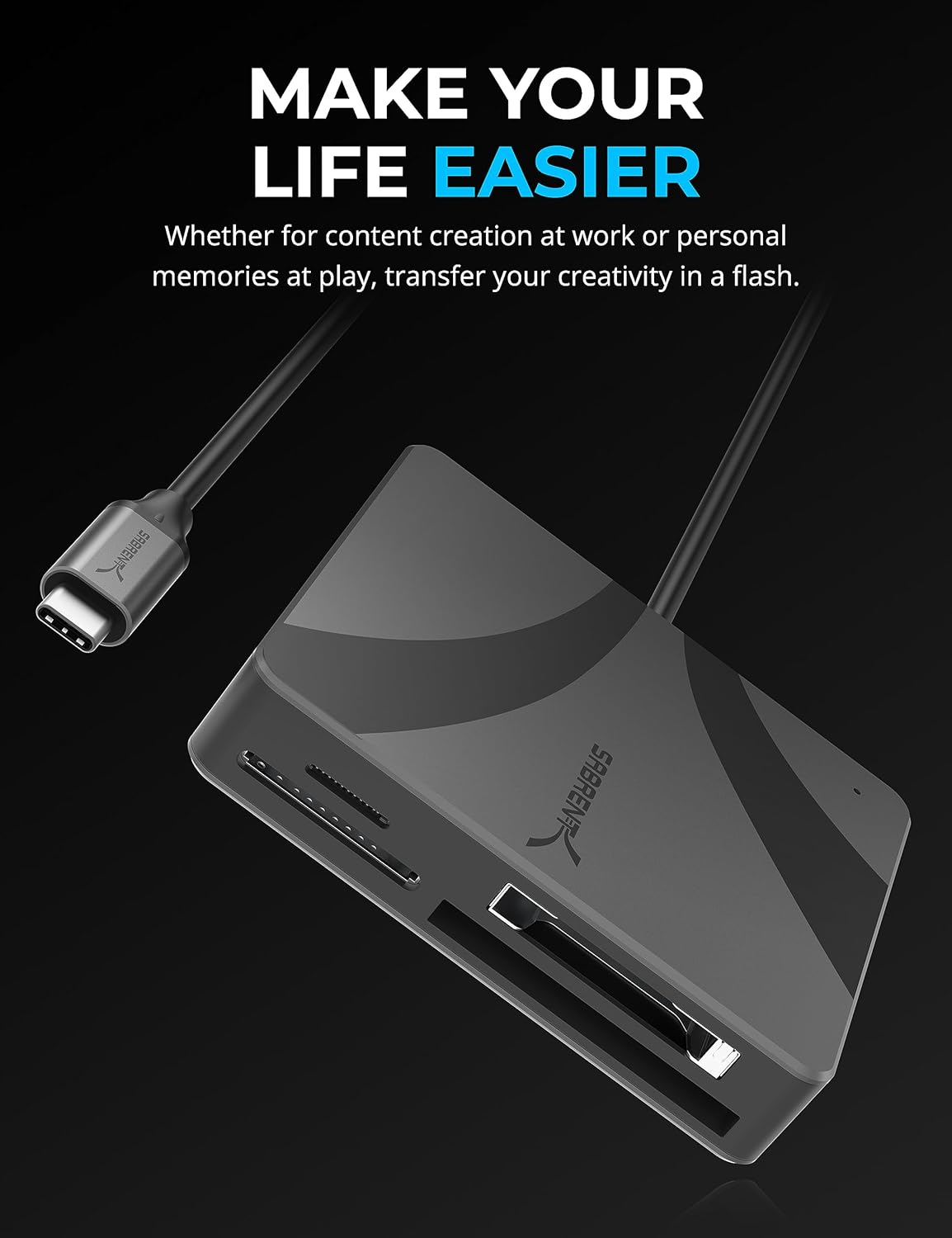 SABRENT USB-C Multi-Card Reader for CFexpress Type B, CFast 2.0, and microSD/SD Cards (CR-C4PM)