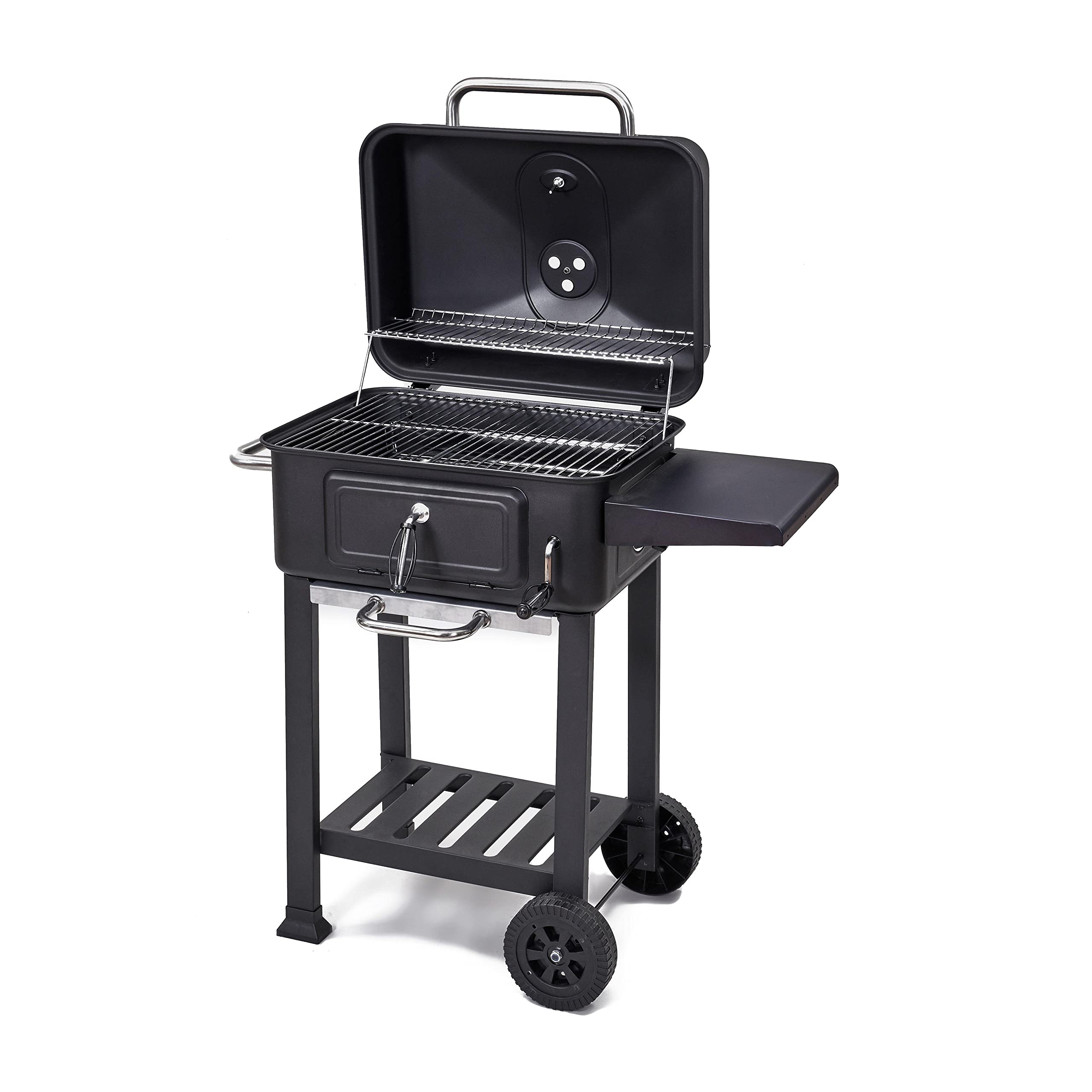 Hi-Gear Prima Charcoal Barbecue with Warming Griddle and Wheels, Outdoor BBQ Grill, Outdoor Cooking