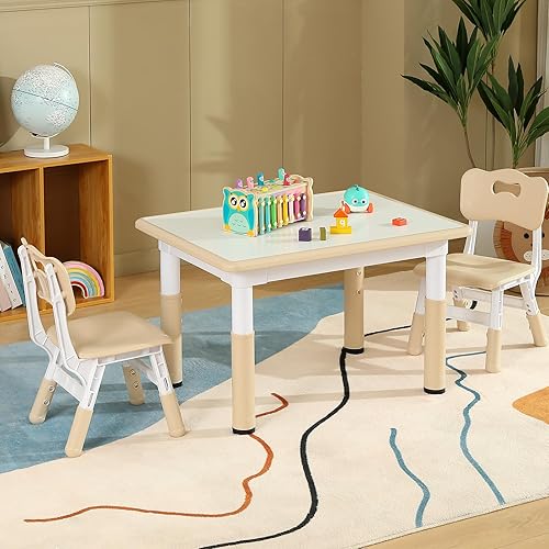 Miniatura 2 de Ybaiwana Juego de mesa y 2 sillas para niños, juego de mesa y silla para niños pequeños de altura ajustable, 31.5 pulgadas de largo x 23.6 pulgadas