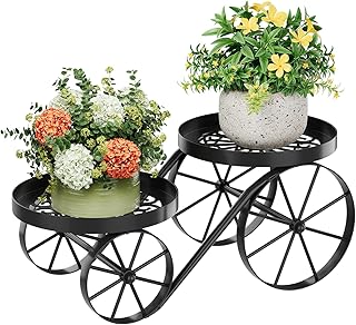 Cute Plant Stand Indoor Outdoor 2-Tier Metal Heavy Duty Flower Pot Holde...