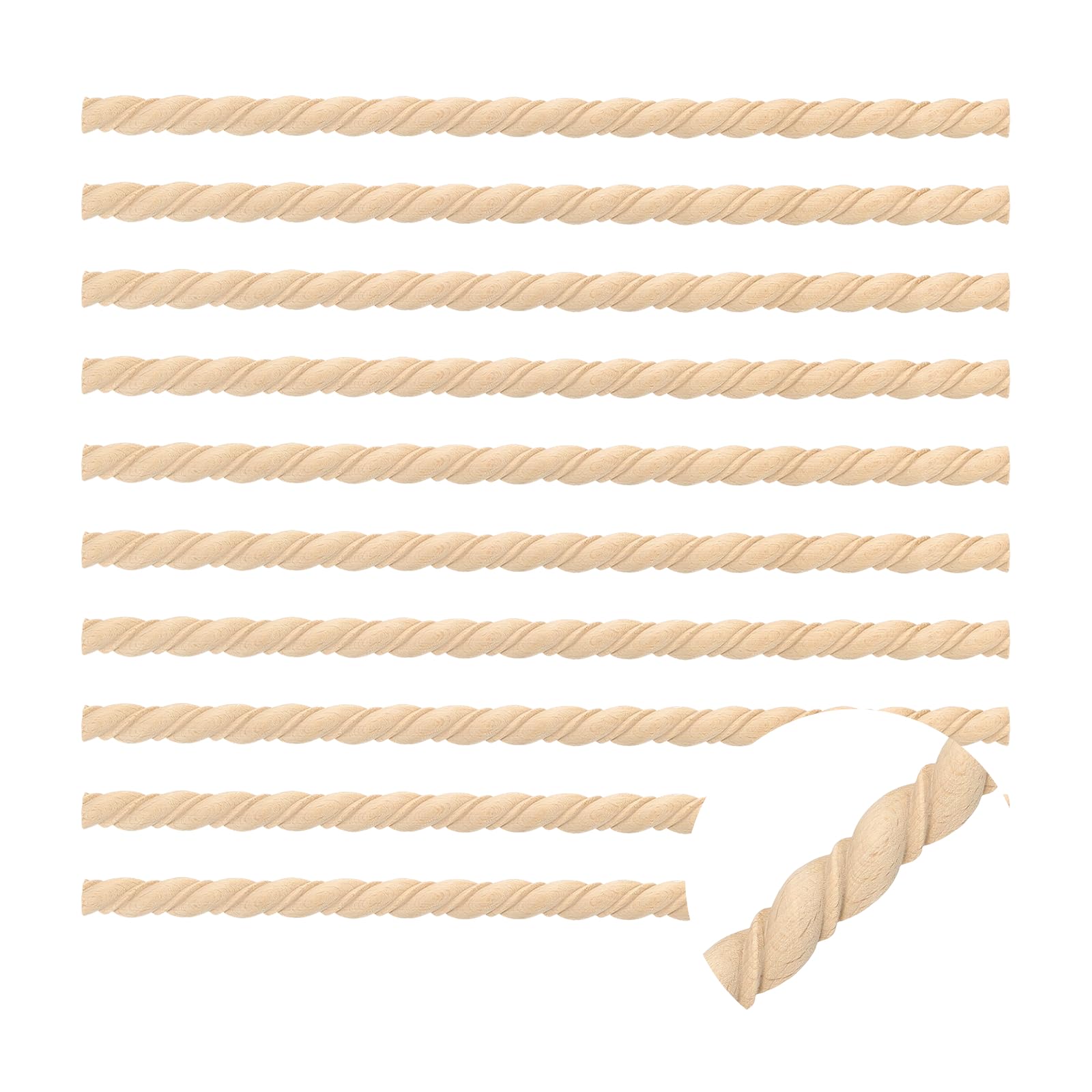 sourcing map 10Pcs 15.75" Decorative Wood Trim, Unfinished 3D Wooden Furniture Molding Trim for DIY Craft, Home Wall Cabinet Shelf Window Door (Twisted-Shaped, 18mm)