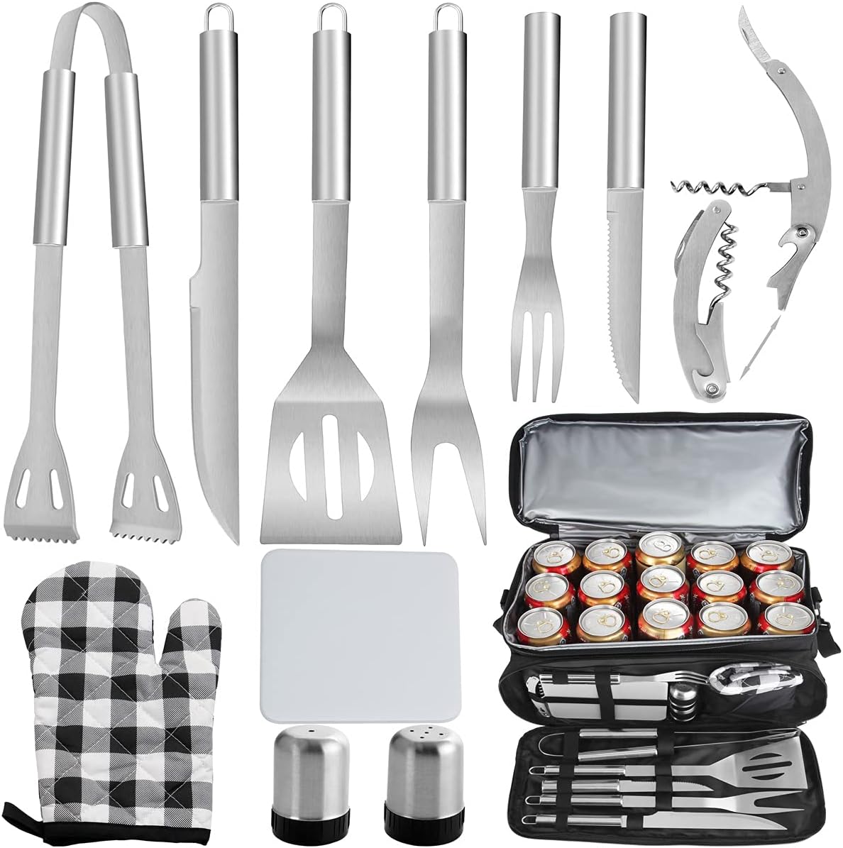 POLIGO 12PCS Grill Set Stainless Steel Grill Utensils Set with Black Cooler Bag - Barbeque Grill Accessories for Outdoor Grill - Premium BBQ Tools Set Ideal Father's Day Grilling Gifts for Men Dad