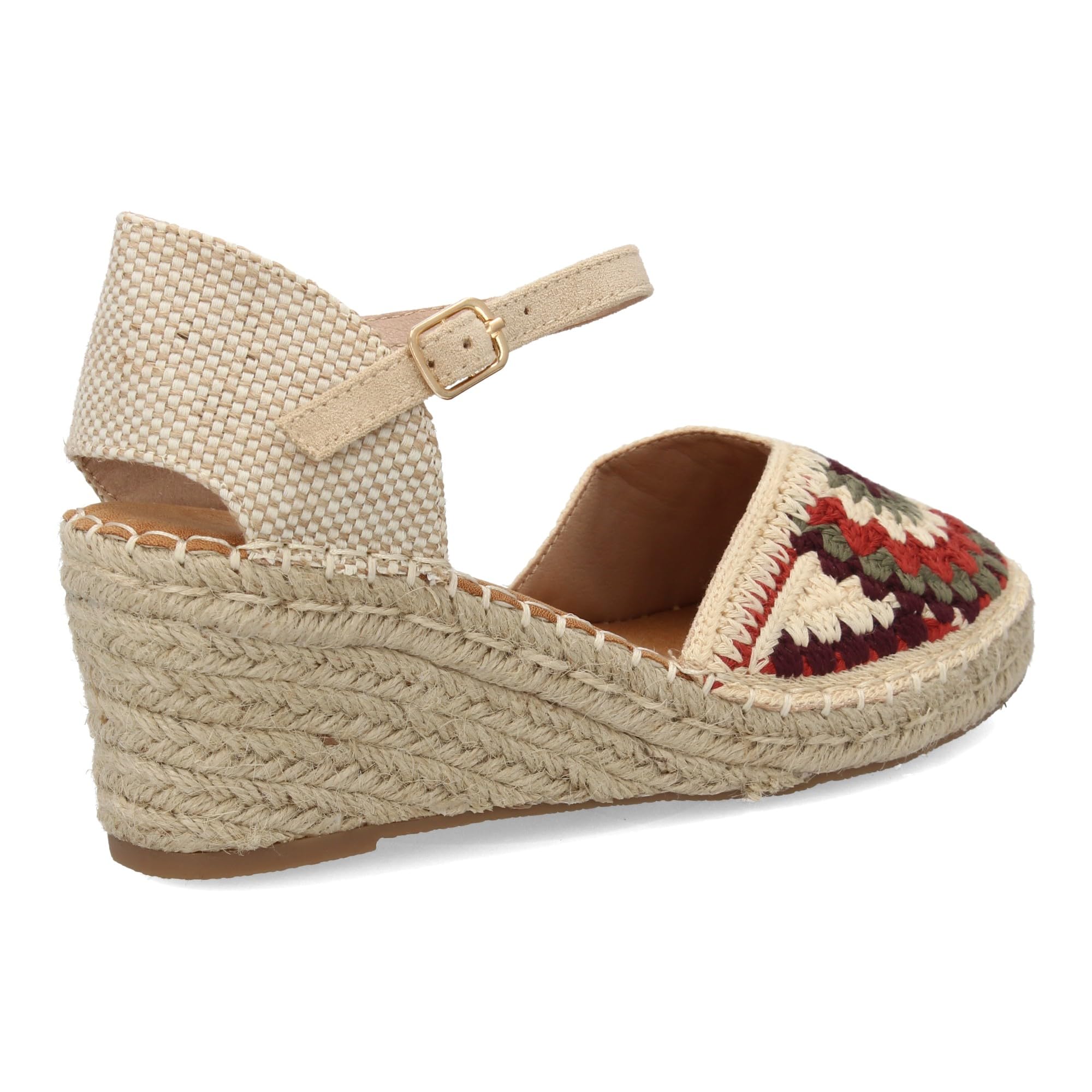 shoes&blues.es Alpargata de Cuna de Yute para Mujer, Empeine con Diseno Trenzado. Cierre Ajustable de Hebilla en el Tobillo, Suela Acolchada, Ligera y Comoda, Ideal Verano.