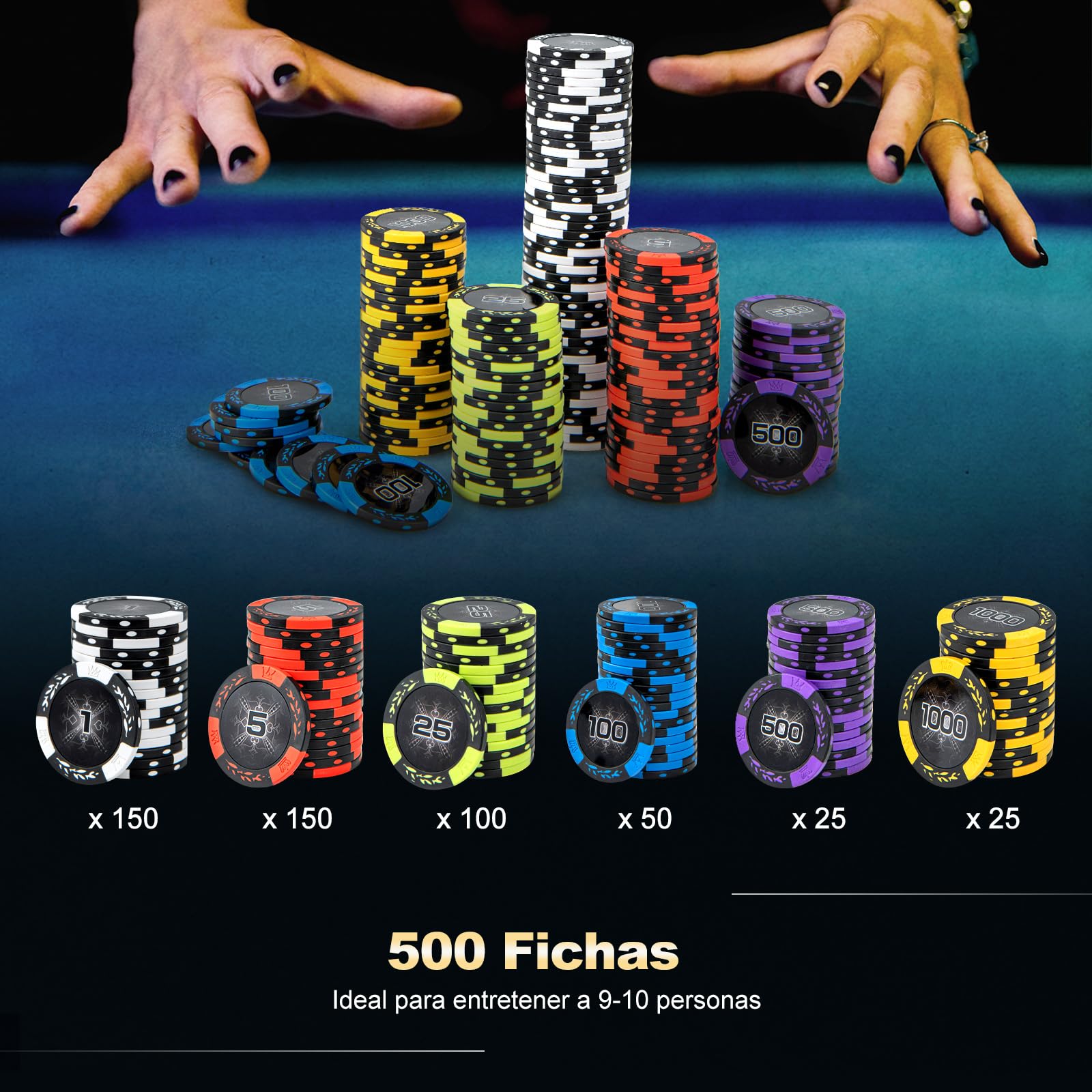 COSTWAY Juego de Poker de 500 Fichas, Maletín Aluminio de Póker de 14 g con Estuche de Aluminio, Barajas de Cartas, Botones de Crupier y Dados, Fichas de Arcilla para Casino, Reuniones (500 Piezas)