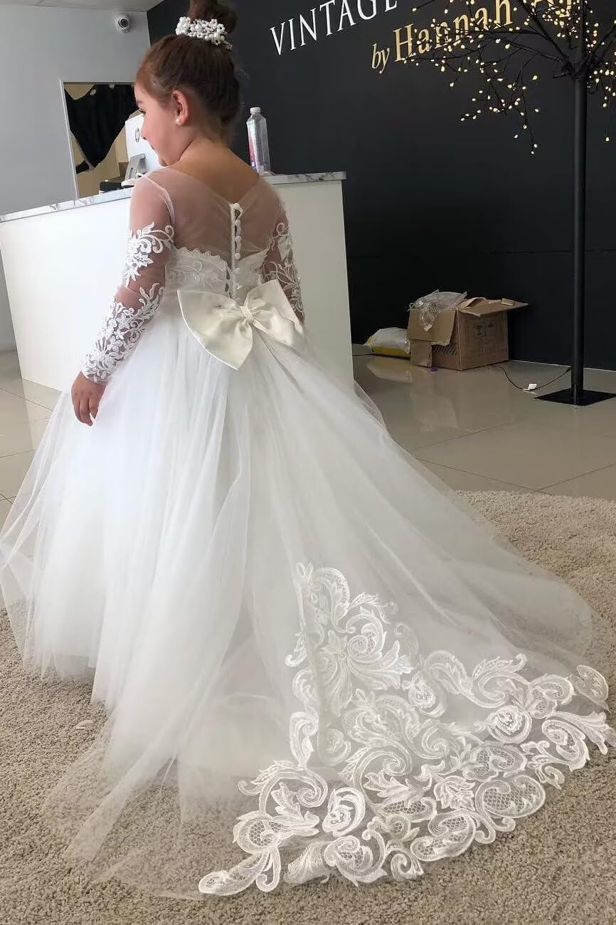 BABYONLINE D.R.E.S.S. Robe Boheme Chic Mariage Longue en Dentelle Tulle Robe de Communion pour Les Filles