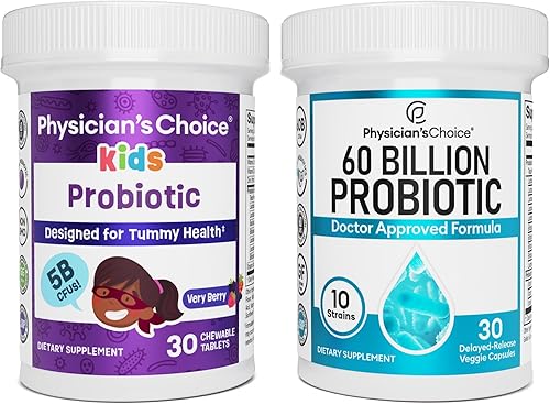 Physician's CHOICE - Paquete de cuidado intestinal pediátrico y adulto probiótico para niños + 60 mil millones de probióticos.
