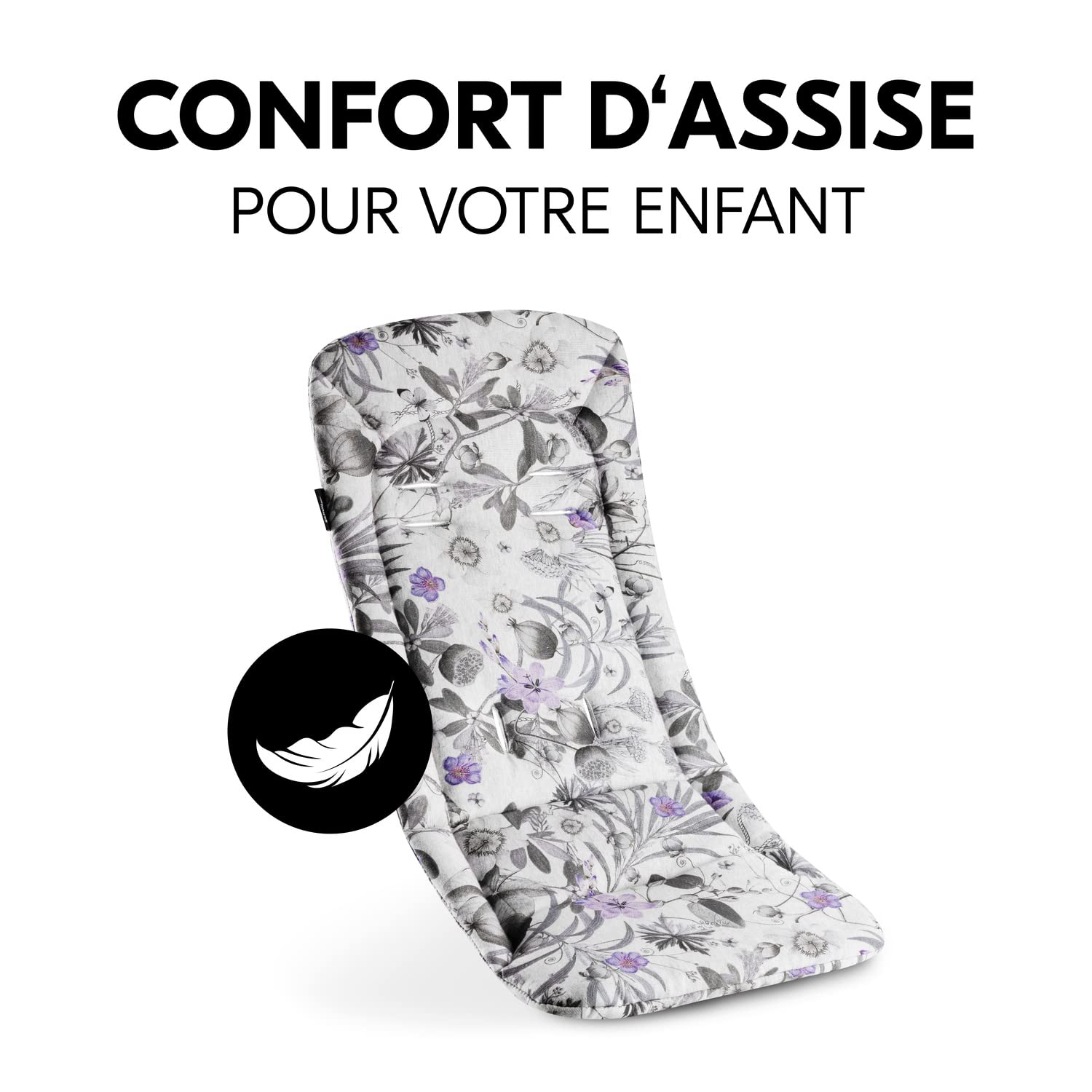hauck Coussin Poussette Universelle - Également pour Nacelle Bébé, Remorque Velo Enfant - Coton, Respirant, Doux, Facile à Installer, Été et Hiver - Fleurs Gris