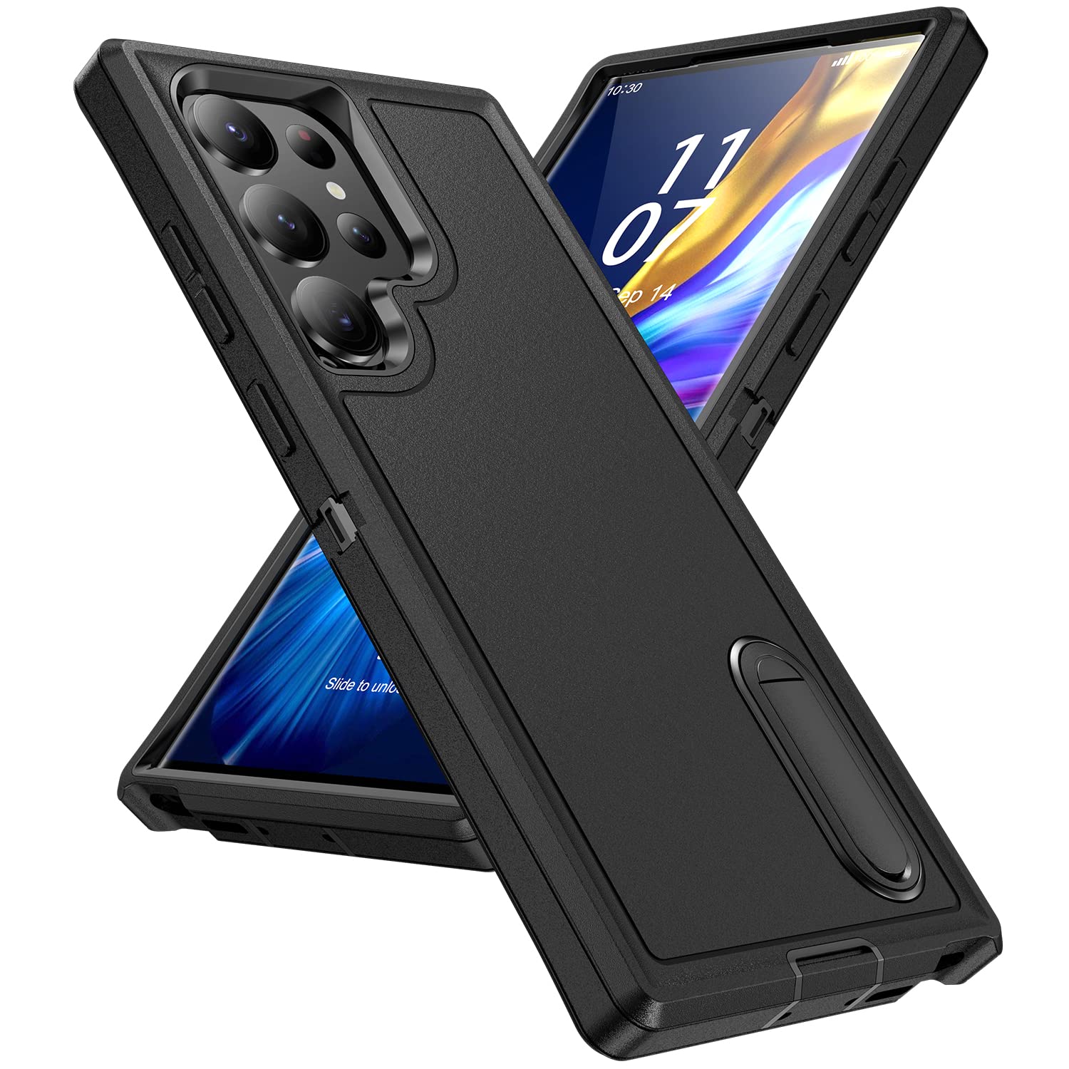for Samsung Galaxy S23 Ultra Case with Kickstand Case 3-Layer Military Grade Protective Case Cover Silicone Heavy Duty Rugged Shockproof for Galaxy S23 Ultra Phone Case (Black+Black)