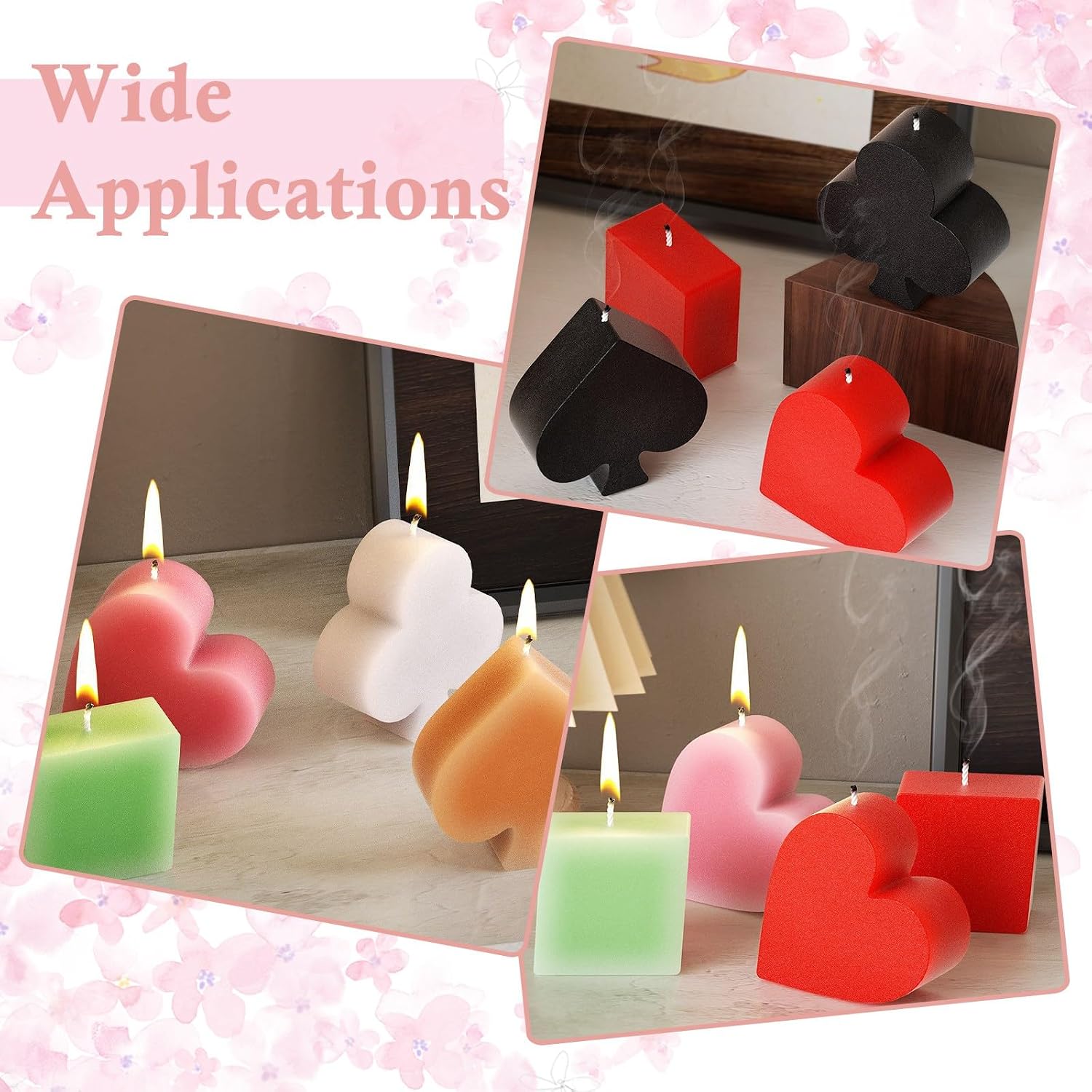 Airssory 4 pcs 4 Styles Poker Card Game Silicone Candle Molds Heart Spade Rhombus Clubs Moulds for DIY Party Epoxy Resin Casting Wax Plaster Craft Making Decor