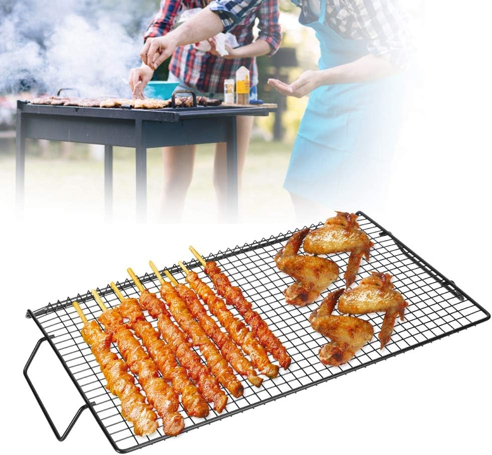 TOPINCN BBQ Grill Mesh Mat Portable with Handle Iron Barbecue Grid Non-Stick Barbecue Rack Net for Outdoor BBQ Party Camping