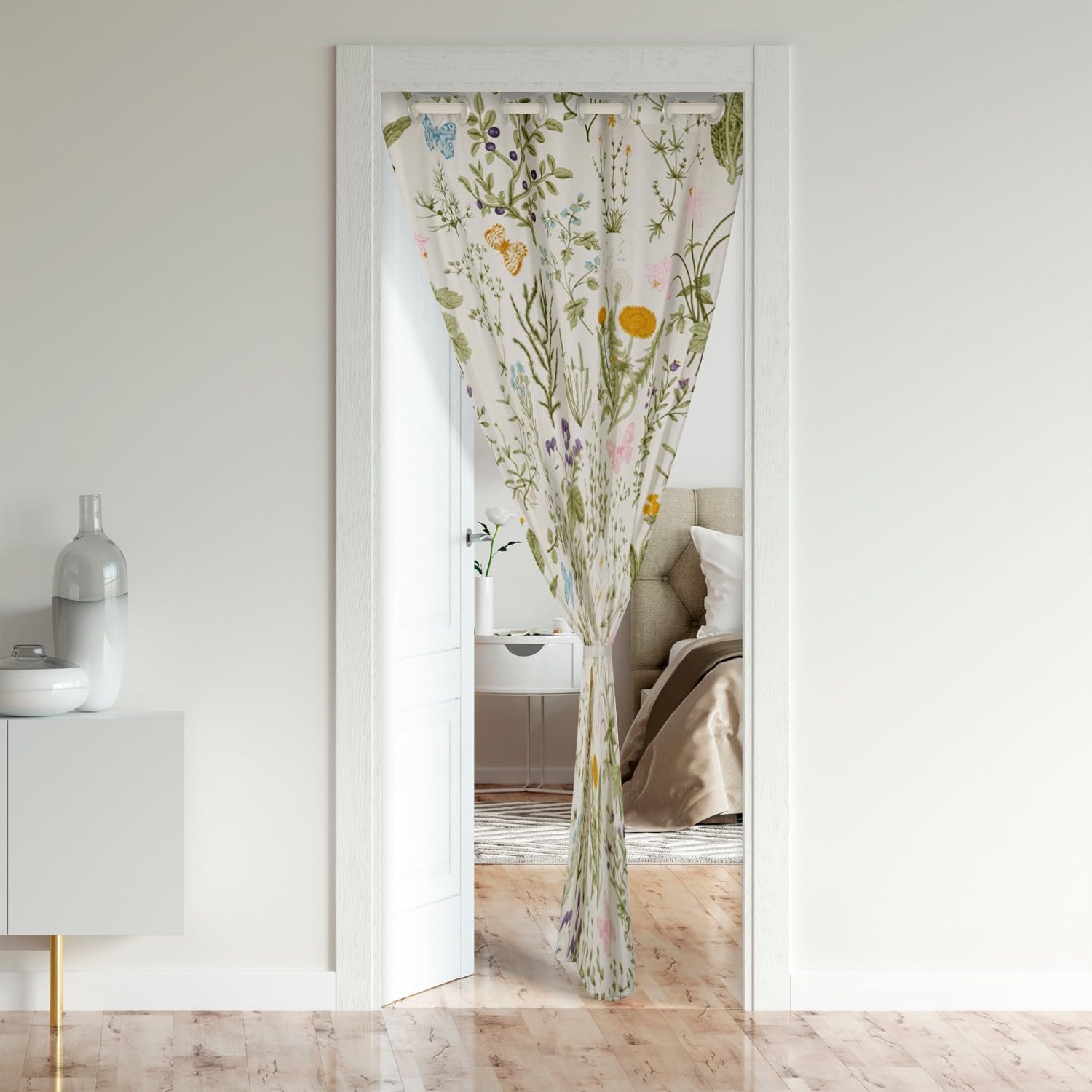 Loussiesd Floral Closet Door Cover Curtain for Bedroom Living Room Set Rusric Flower Daisy Dandelion Window Treatments Set Farmhouse Botanical Door Curtain for Doorway Privacy Green Cream 150x203cm - Image 2