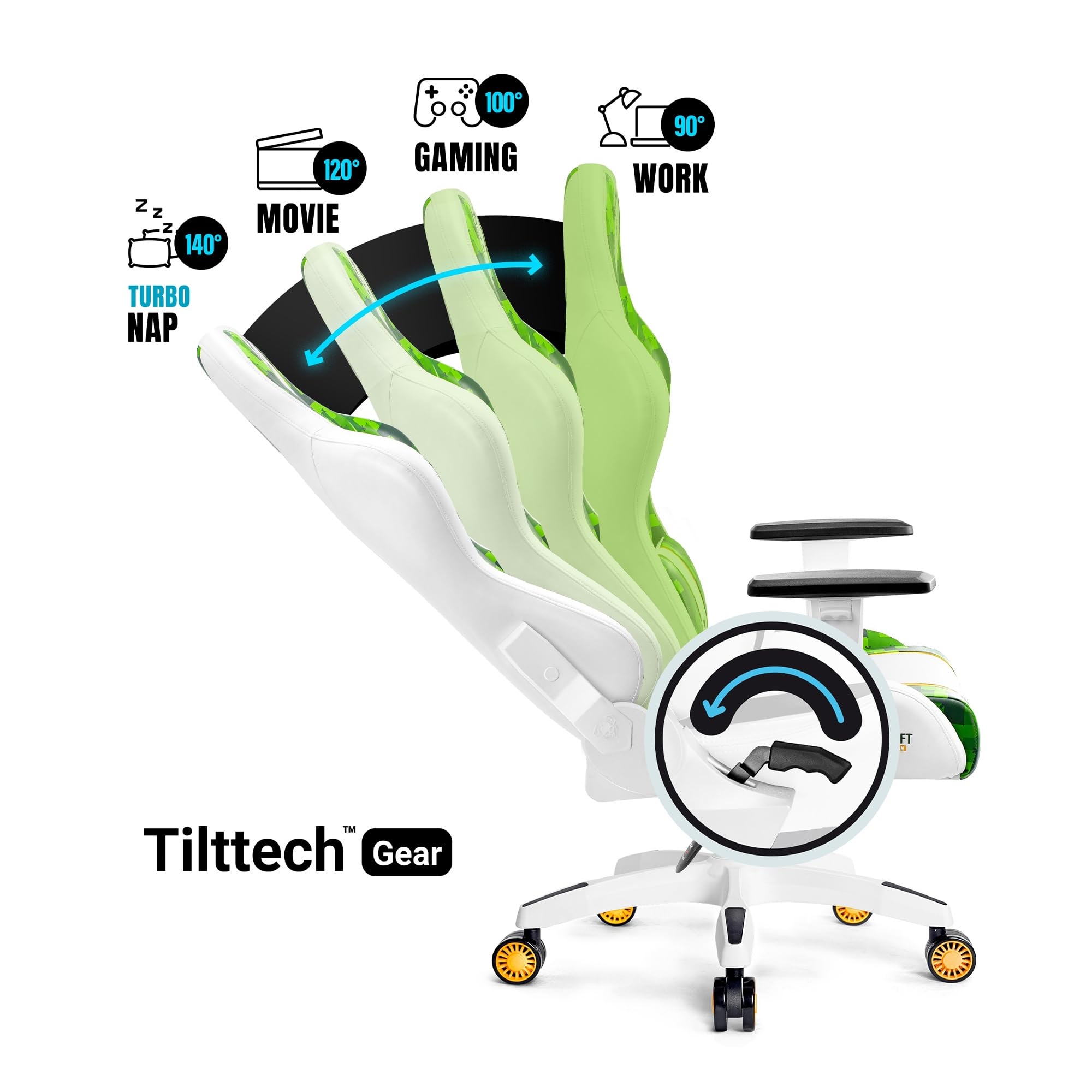 DIABLO Chairs X-One 2.0 Craft Edition Piccola Sedia da Gaming Girevole Sedia da Scrivania Ergonomica con Cuscino Lombare e Poggiatesta Schienale in Ecopelle Regolabile 64x33x120 cm Verde-Bianco