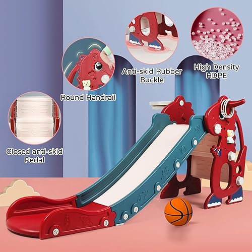 Miniatura 6 de Tobogán para Niños para Niños Pequeños - 4 en 1 Tobogán de Plástico Independiente para Interiores para Niños Pequeños Conjunto de Juego de Tobogán