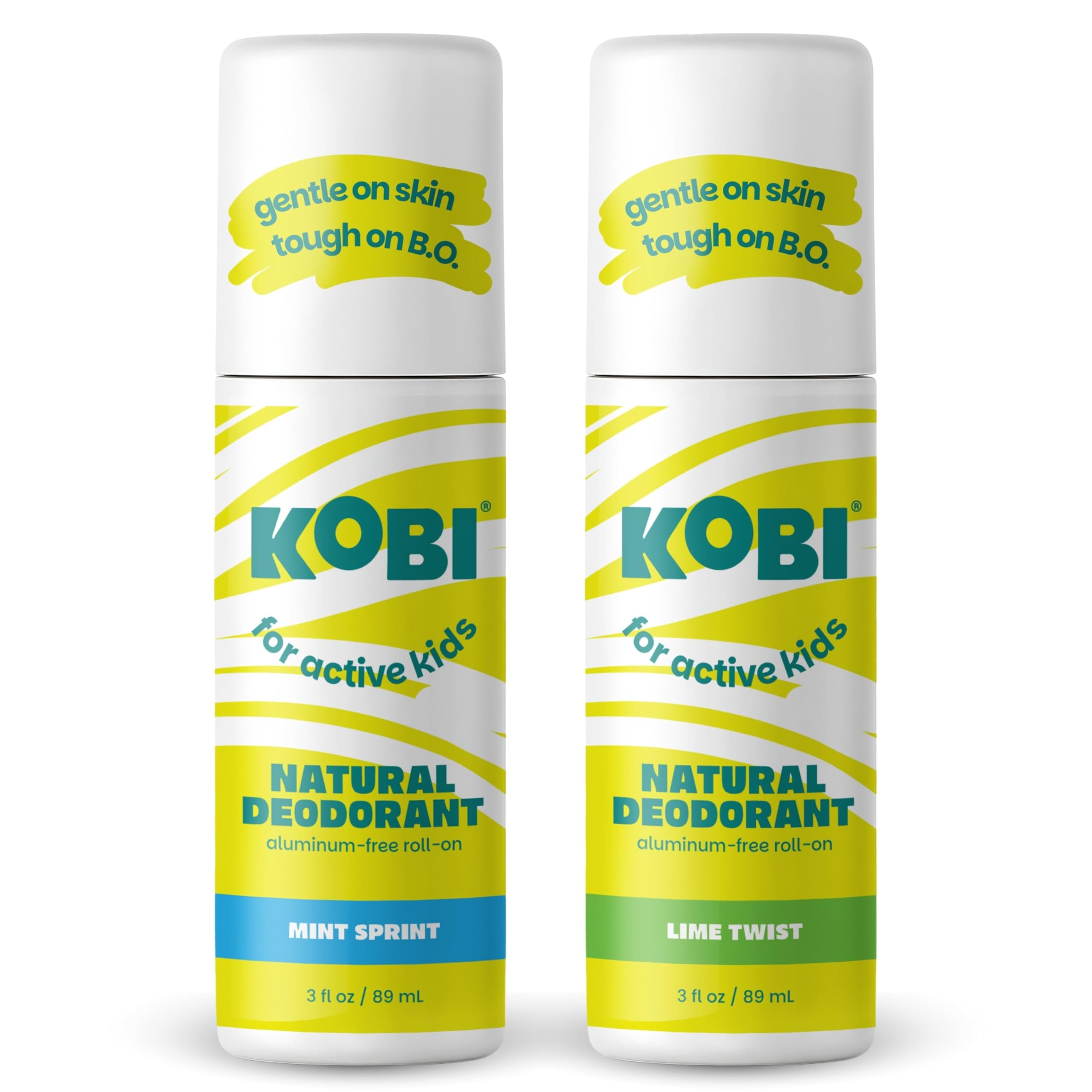 Kobi Deodorant for Active Kids, Teens, Boys, Girls - Natural, Aluminum-Free, Sport Strength - Fresh Variety 2-Pack