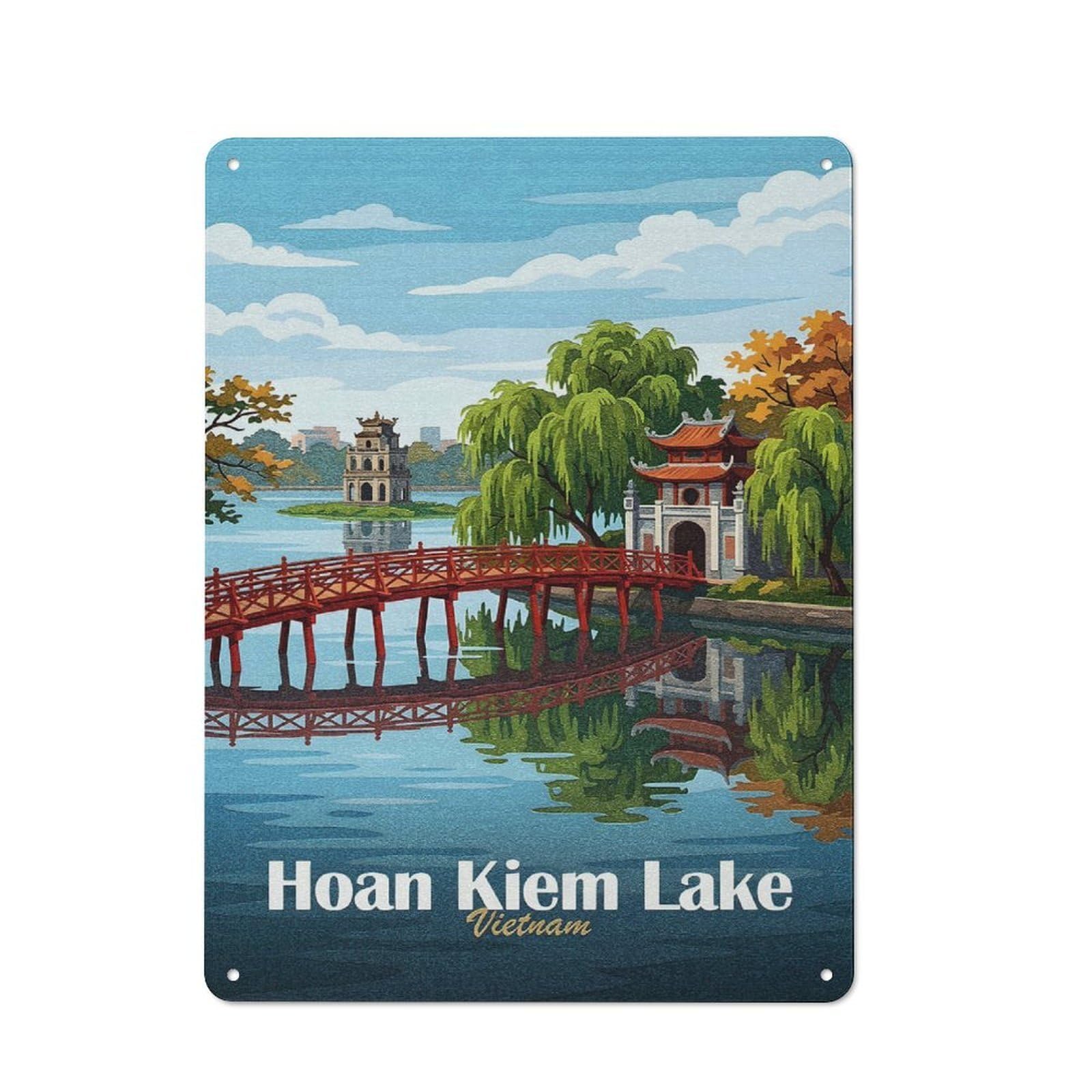 Junmoney Style-6 Hoan Kiem Lake, Vietnam Travel Rustic Metal Wall Sign 40X30cm For Workshop Wall, Suited To Makers And Diy Enthusiasts