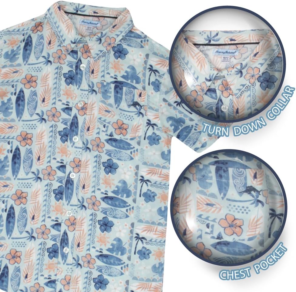 Tommy Bahama Boys Hawaiian Button Down Short-Sleeved Shirt, Graphic T-Shirt & Shorts Set, 3-Piece Summer Outfit for Kids - Image 4