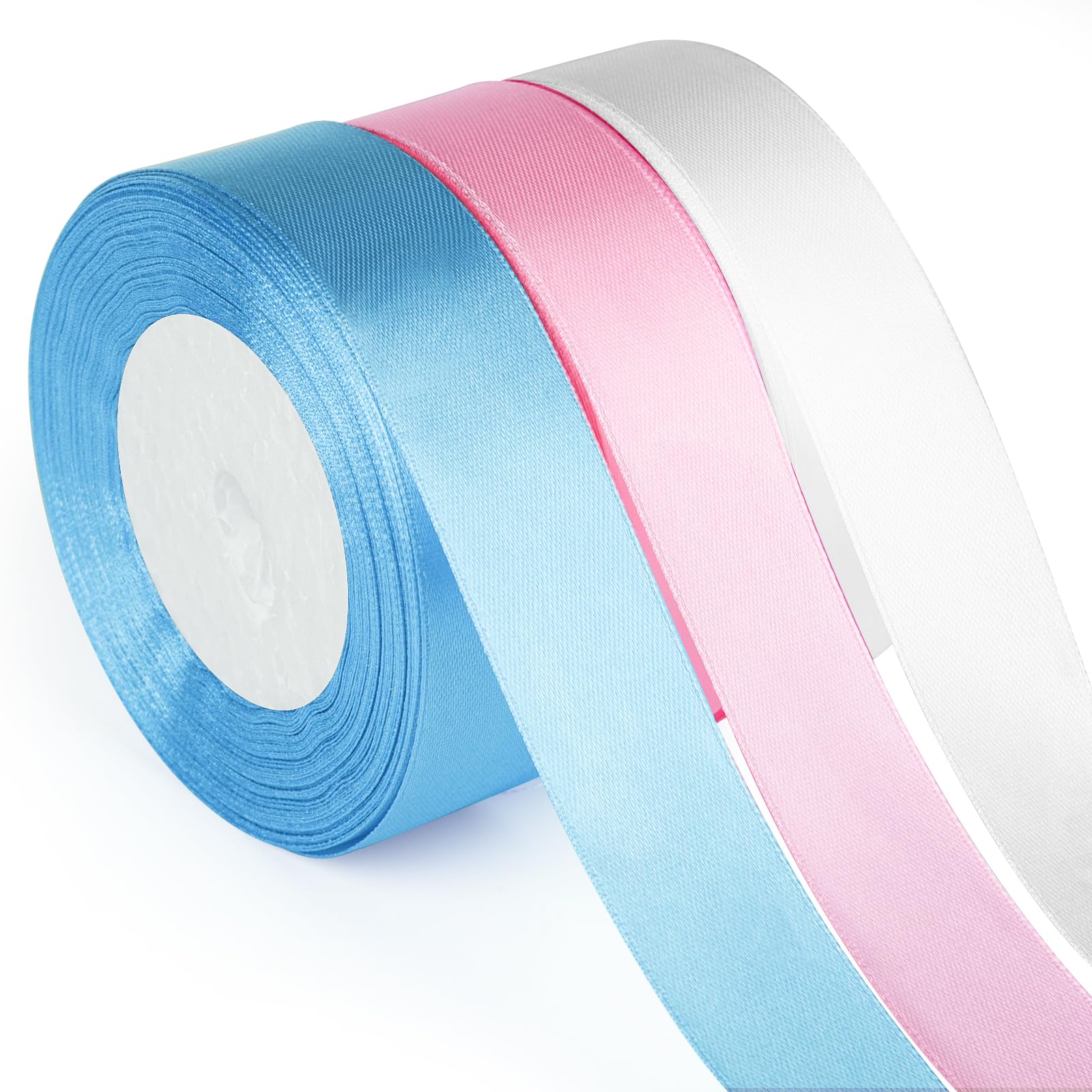 ASTARON Satinband zum Basteln, 2.5 cm, rosa-blaues Stoffband für Geschenke, Blumensträuße, Verpacken, DIY-Haarschleifen, Geburtstags-, Hochzeits-, Babyparty-, Gender-Reveal-Party-Dekorationen