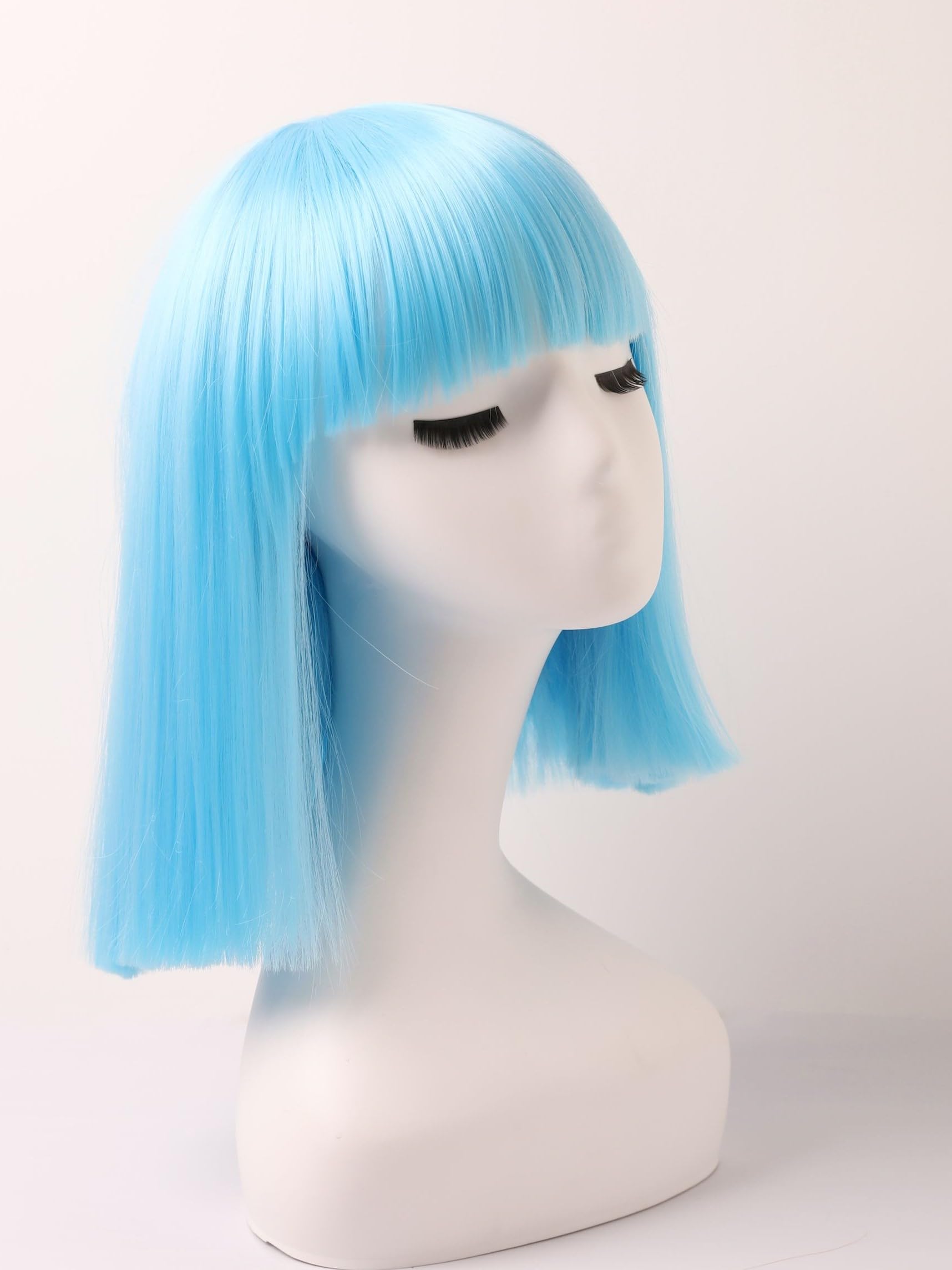 Prettyland Event Ladies Bob Straight Bangs Wig Medium Length Short Straight Heat Resistant Wig for Show Carnival Blue C702 - Image 2