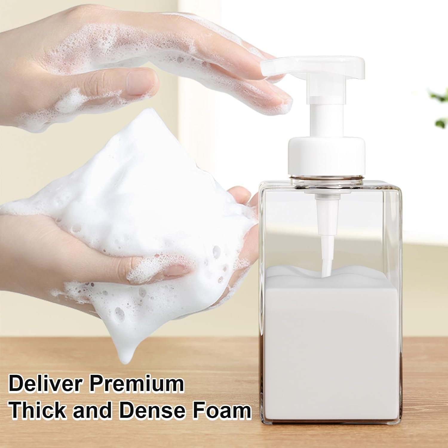 Foaming Soap Dispenser for Bathroom & Kitchen 15 Oz, Refillable Foam Hand Soap Dispenser for Liquid Soap, 2Pcs Foam Pump Bottle with Waterproof Labels, Clear - Image 3