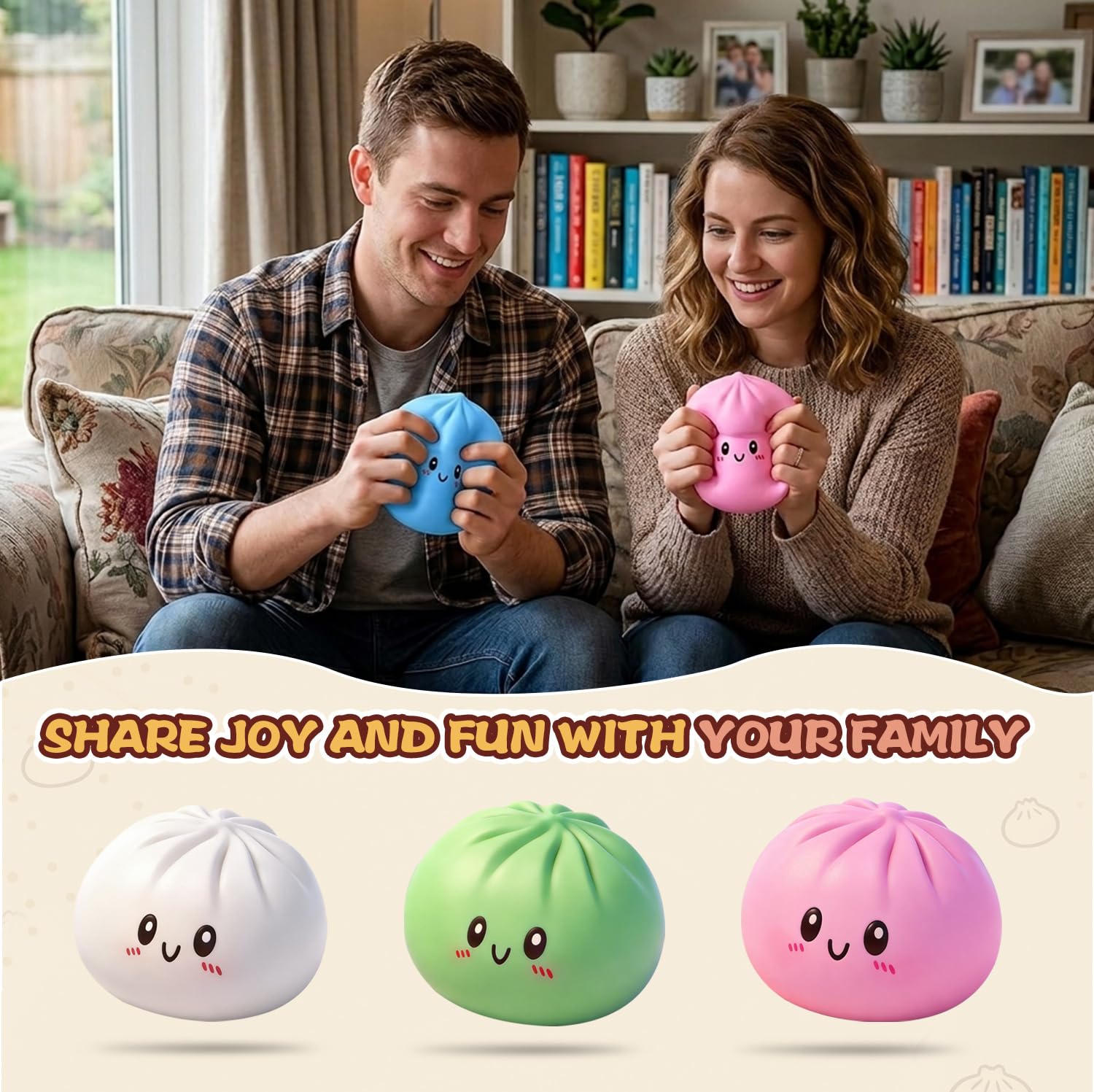 2PC Dumpling Squishy, Dumpling Squishies Fidget Sensory Toys, Colorful Dumplings Stress Balls for Anxiety Relief, Bao Bun Squishy for Kids Adults Presents — view 6