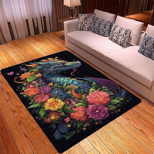 Vista 30 de Alfombra de dragón personalizada, con estampado de dragón de galaxia brillante, tapete grande de 5 x 8 pulgadas para sala de estar, dormitorio
