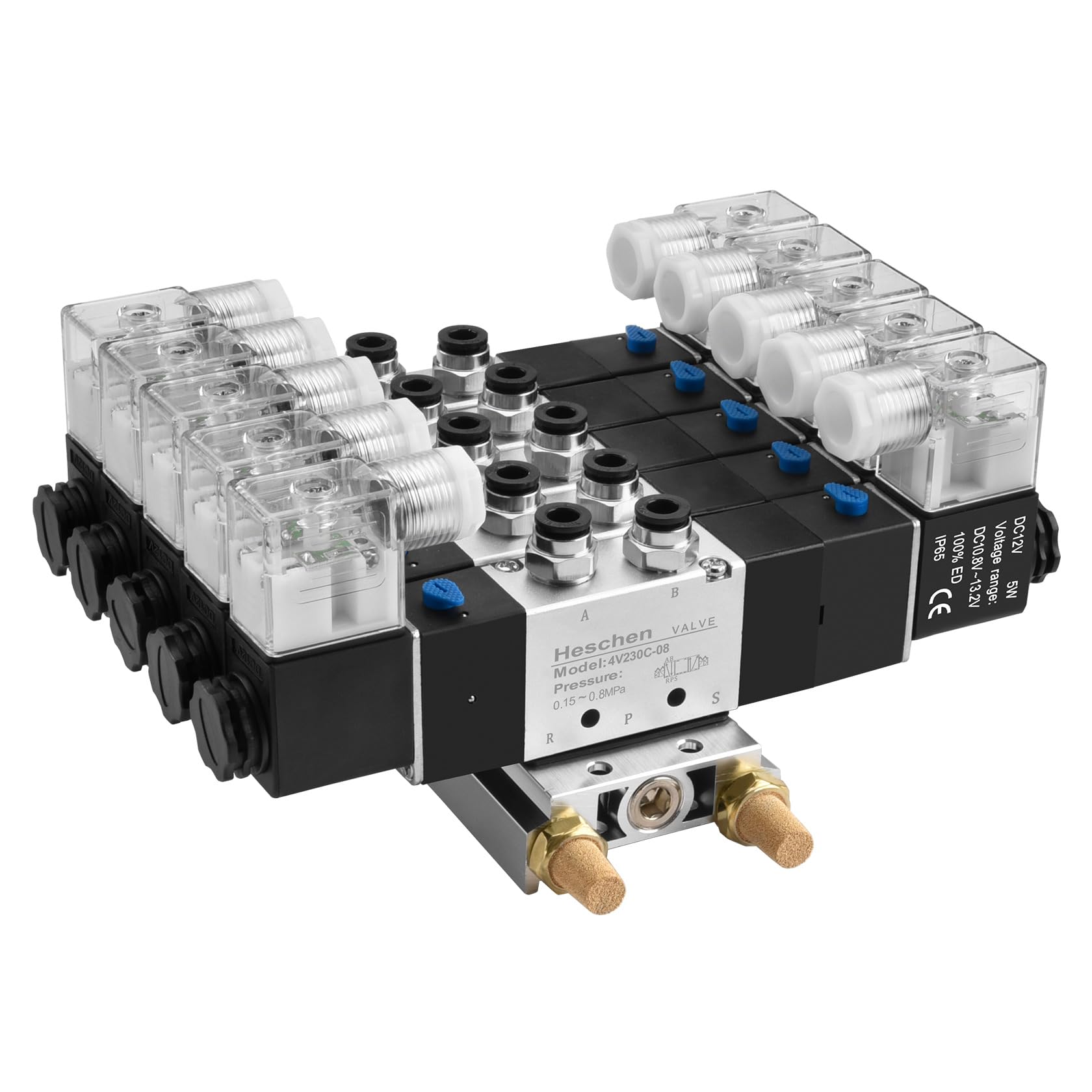 Distributeur 4V230C-08 électrovanne pneumatique 12VDC avec raccords PT1/4