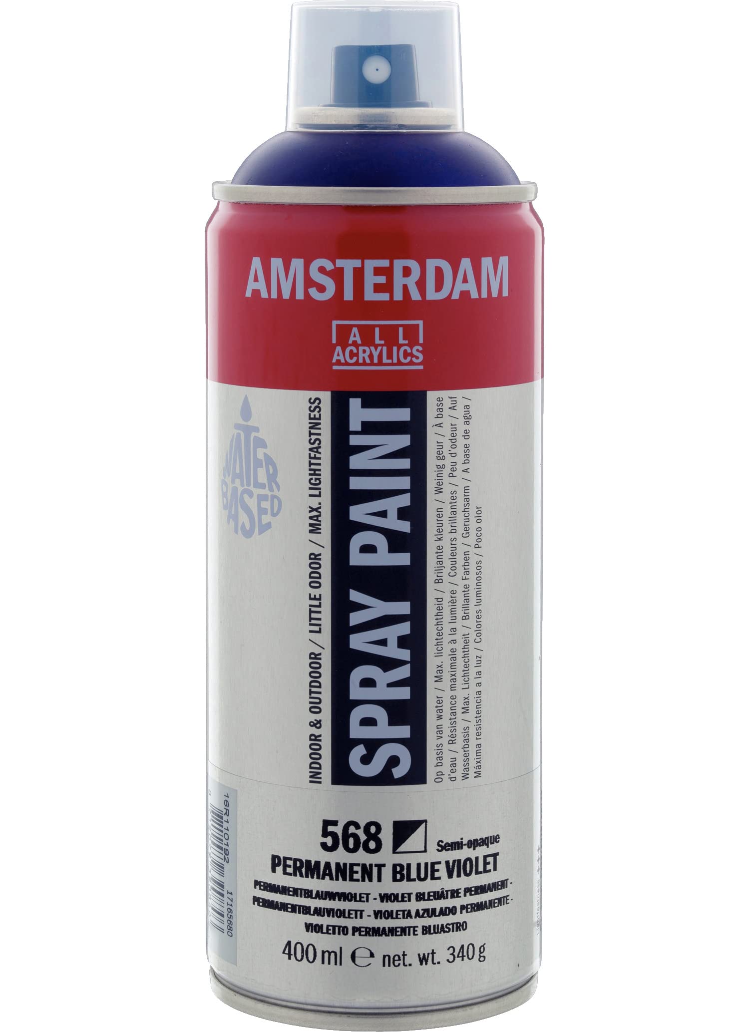 Amsterdam Spray Paint - Permanent Blue Violet 568-400 ml Semi-Opaque Low-Odor Water-Based Formula - High Lightfastness - Ideal for Studios - For Multiple Surfaces