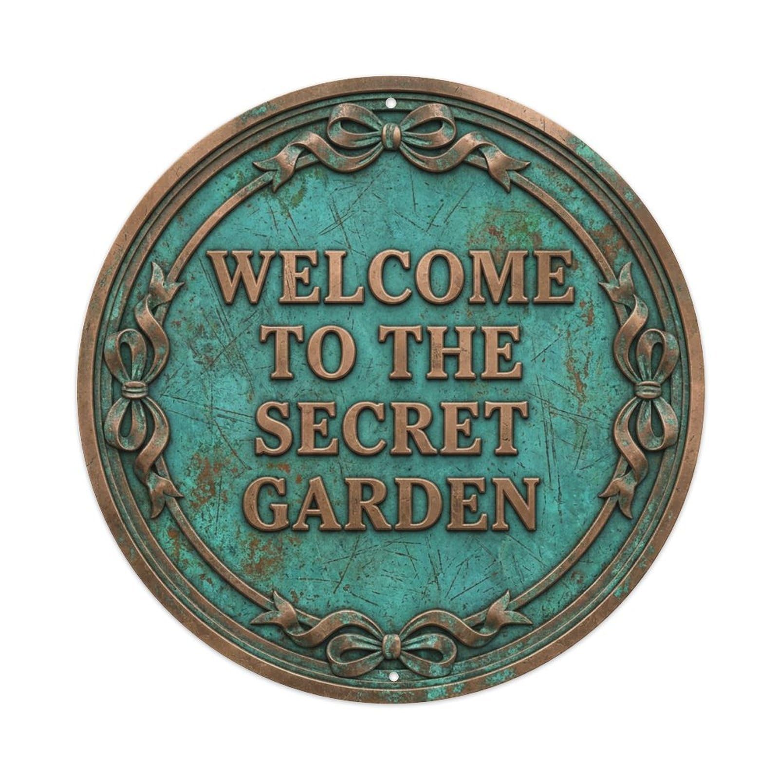 Vintage Welcome Secret Garden Handcrafted Metal Tin Sign
