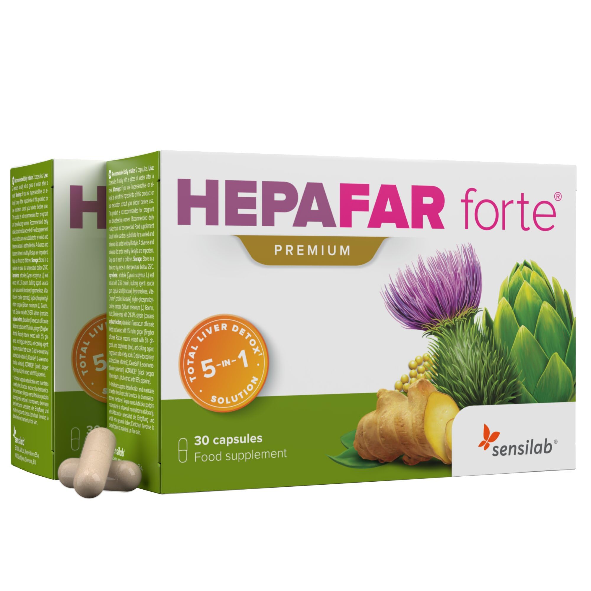 Mariendistel Artischocke Löwenzahn Komplex - Leber - Vitamin E, Phospholipide - Innovative Patentierte Formel mit Hoher Bioverfügbarkeit - 60 Kapseln Hochdosiert - Hepafar Forte Premium Sensilab