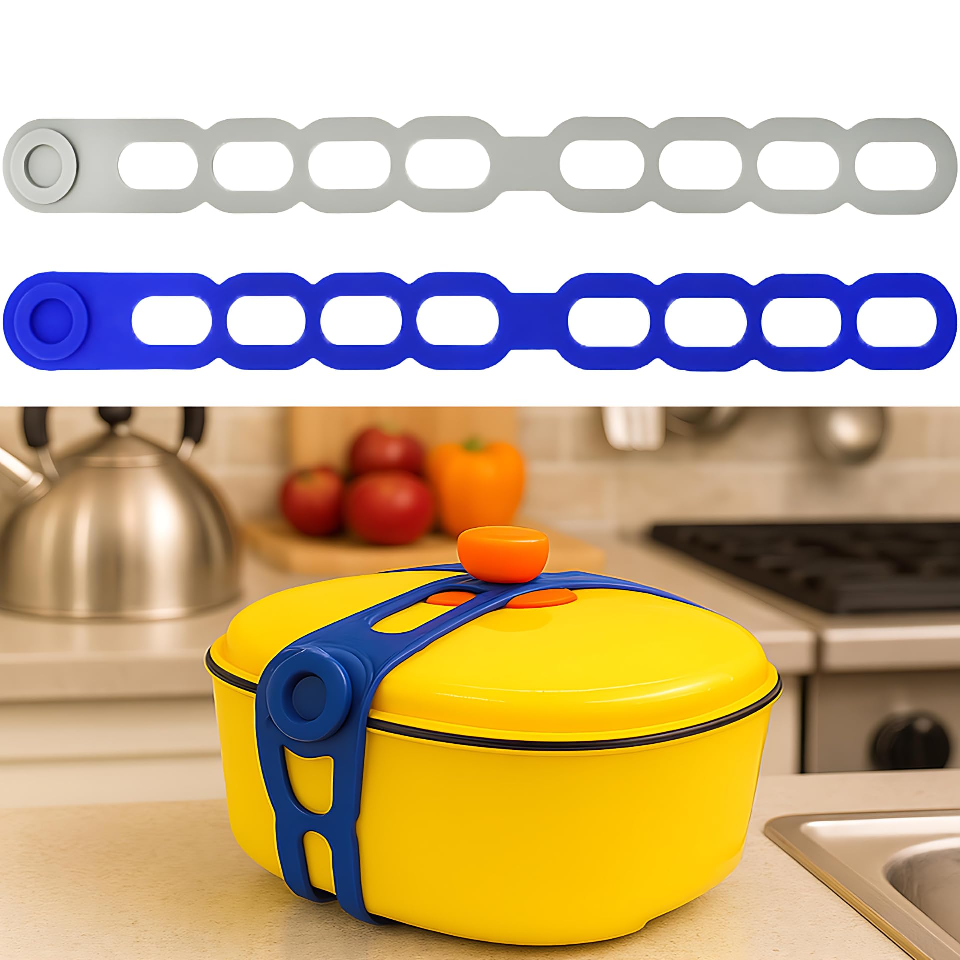 Silicone Latch Strap for Slow Cooker Lid, Pot, Bento Box, 2 PCS Reusable Elastic Self-Lock Lid Latch Multifunctional Silicone Tie for Bundling or Organizing Curtain, Cords, Yoga Mat, Camping Mat