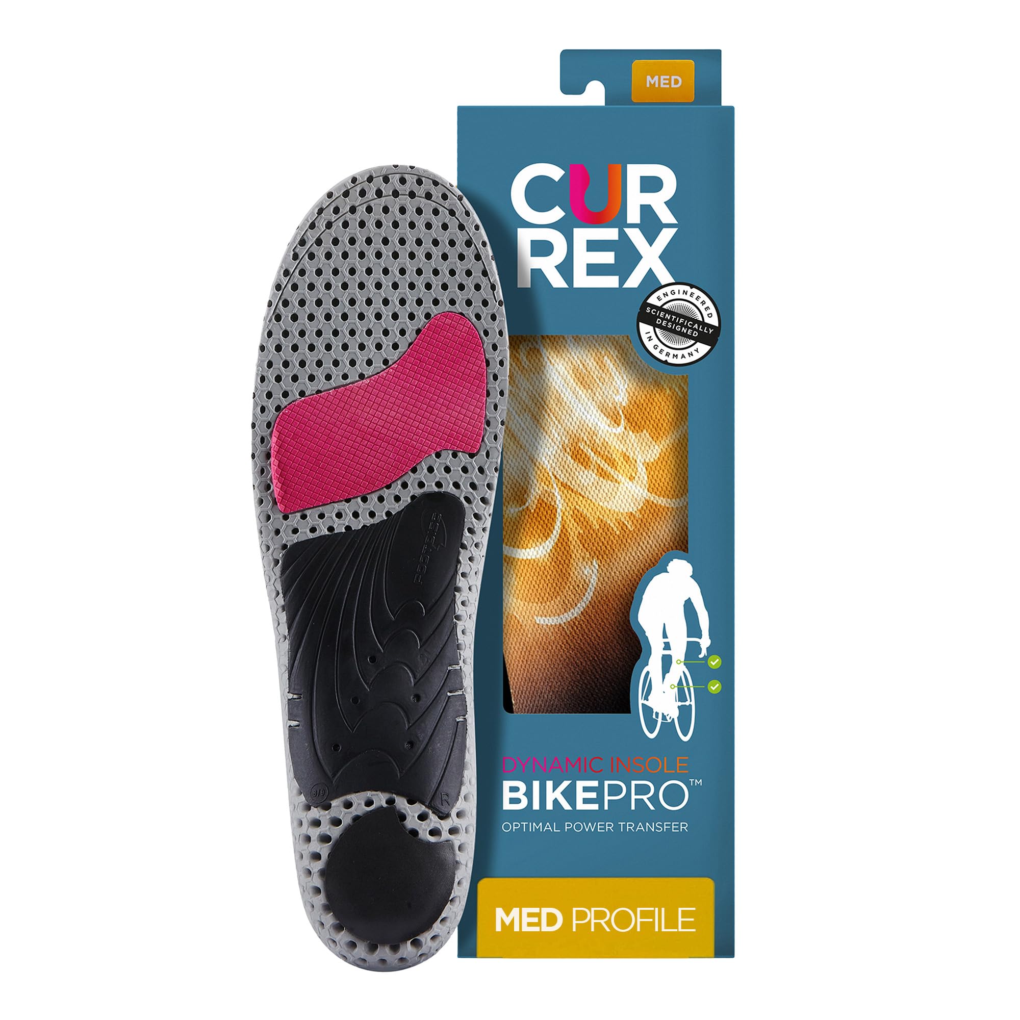 Currex BikePRO Insoles - Yellow, Unisex, Shoe Insert, Medium Arch, Improve Muscle Efficiency, Reduce Injuries, Comfort, Airflow, 1-2 Years