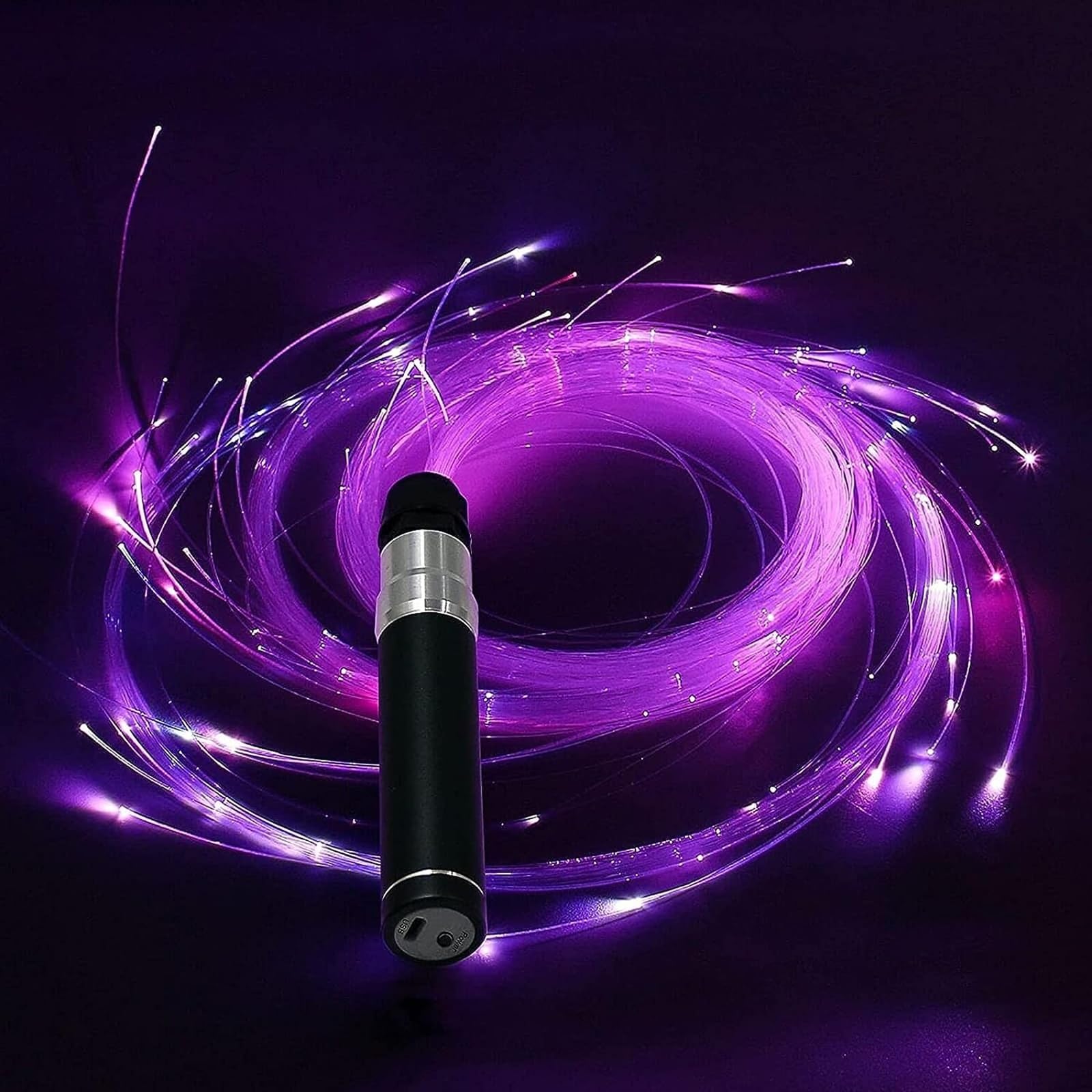 Bicchiere a fibra ottica Frusta in fibra ottica, flusso di frusta a LED, frusta pixel ricaricabile girevole a 360° con 7 colori, giocattolo di flusso perfetto for la danza, le feste