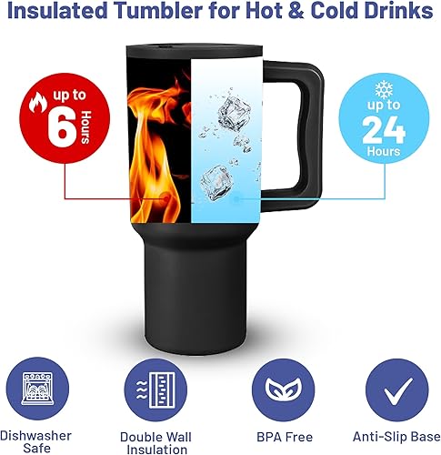 Miniatura 3 de Eventici - Vaso de 40 onzas con asa y tapa para pajilla, botella de agua de acero inoxidable con aislamiento al vacío de doble pared, taza de viaje