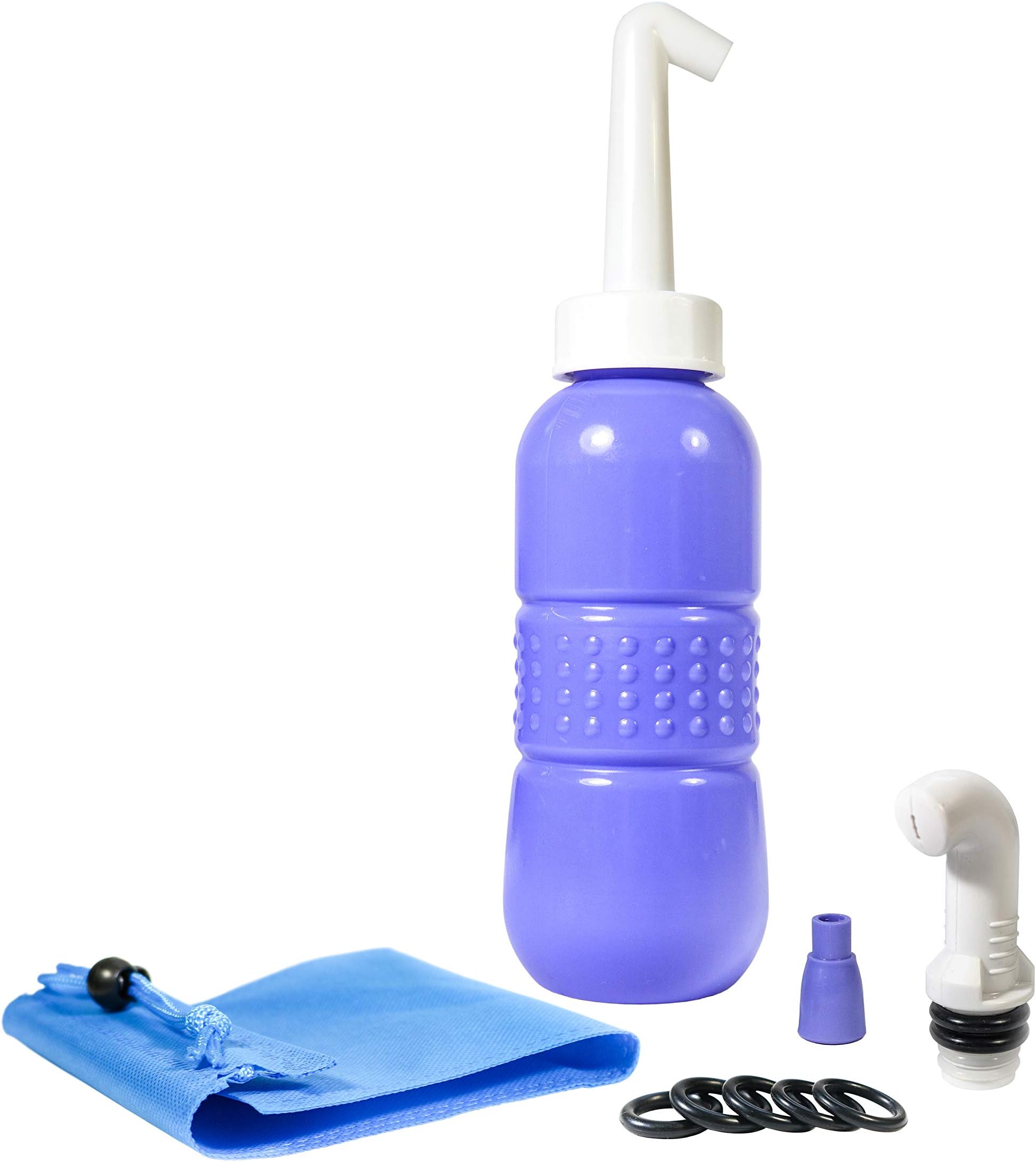 Thanson - 450ML Durable Plastic Portable Bidet Bottle for Home or Travel No Leak Purple Colour Comes with Universal Bidet Sprayer for any Water Bottles Complete with Discrete Blue Cotton Carrying Case
