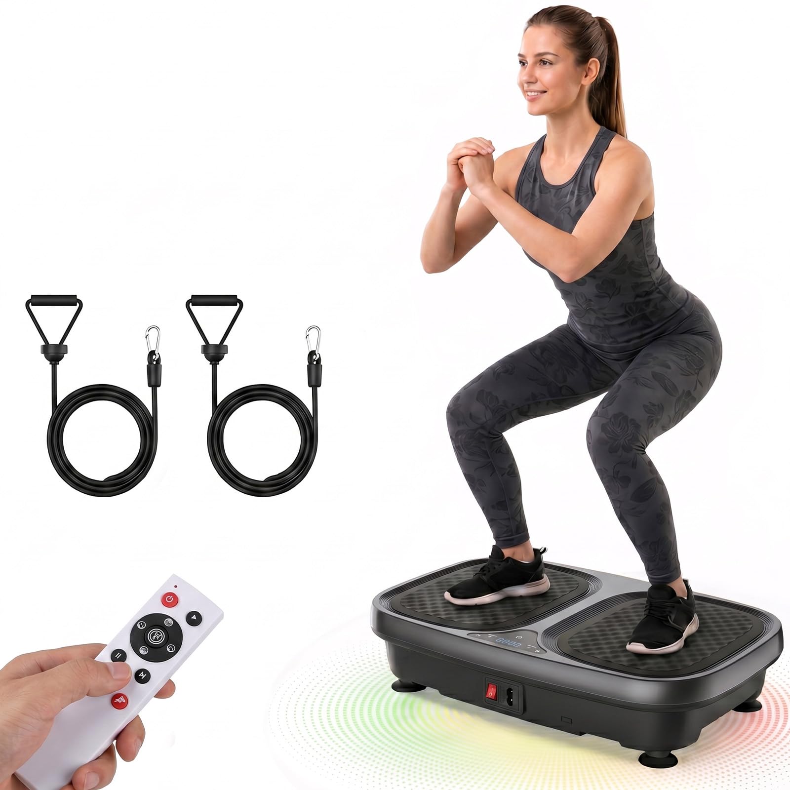NEWBULIG Vibration Plate Exercise Machine, Vibrating Platform with LED Touch Screen &amp; Pull Ropes for Weight Loss &amp; Muscle Toning