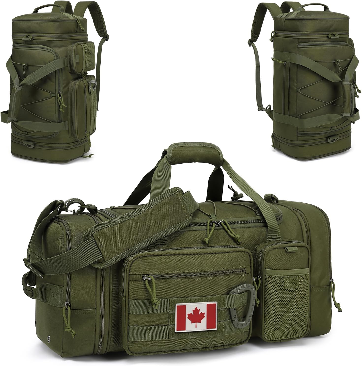 3 in 1 Tactical Gym Bag Backpack for Men 40-45L Expandable Travel Duffle Bag for Women Military Sport Duffel Bags Weekend Overnight with Shoe Compartment & Wet Pocket for Fitness, Green