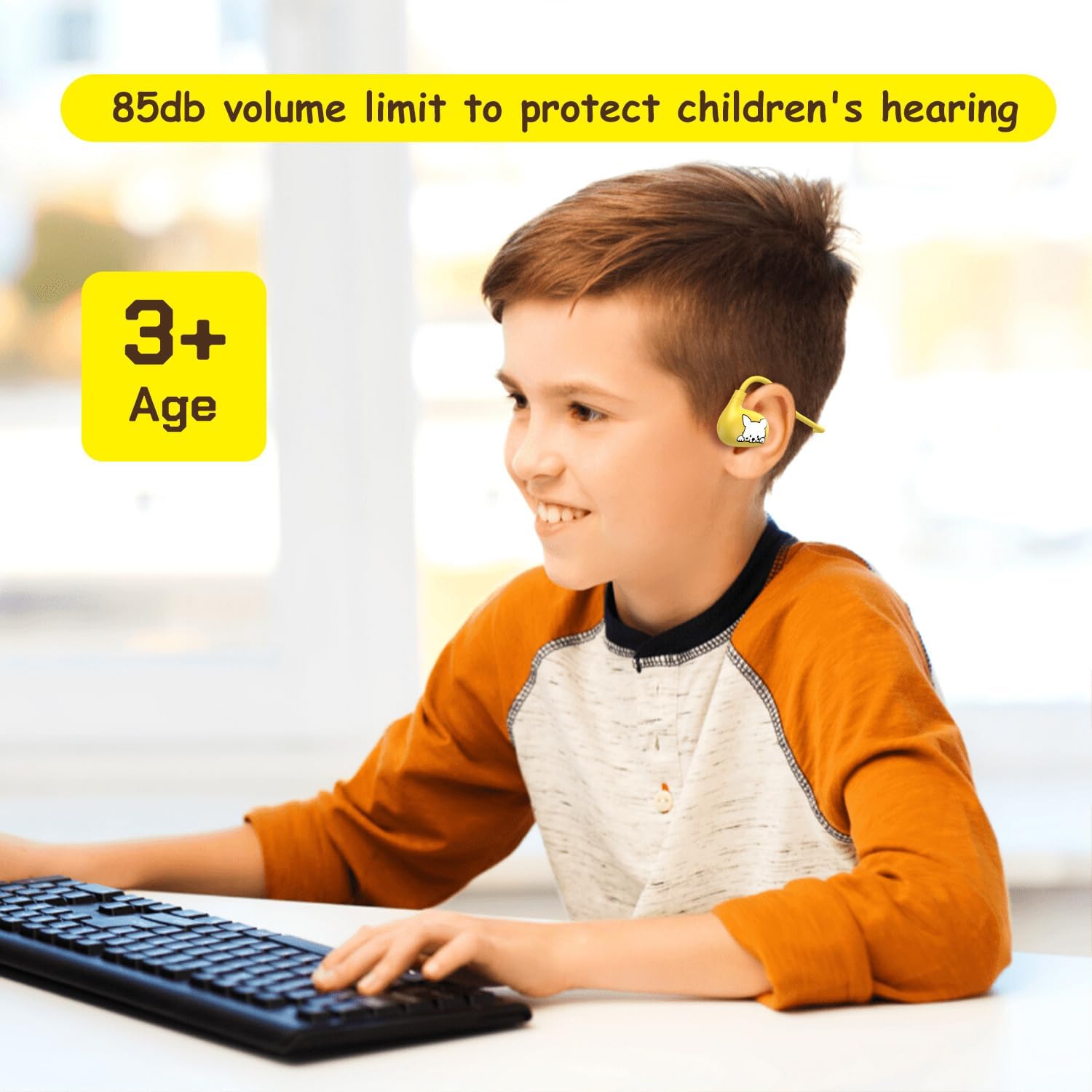 Kids Headphones, LK15 Open Ear Bluetooth Headphones with Air Conduction, Ultra-Light, 85dB Volume Limiting Wireless Headphone for Children Teens Boys Girls (Yellow) - Image 3