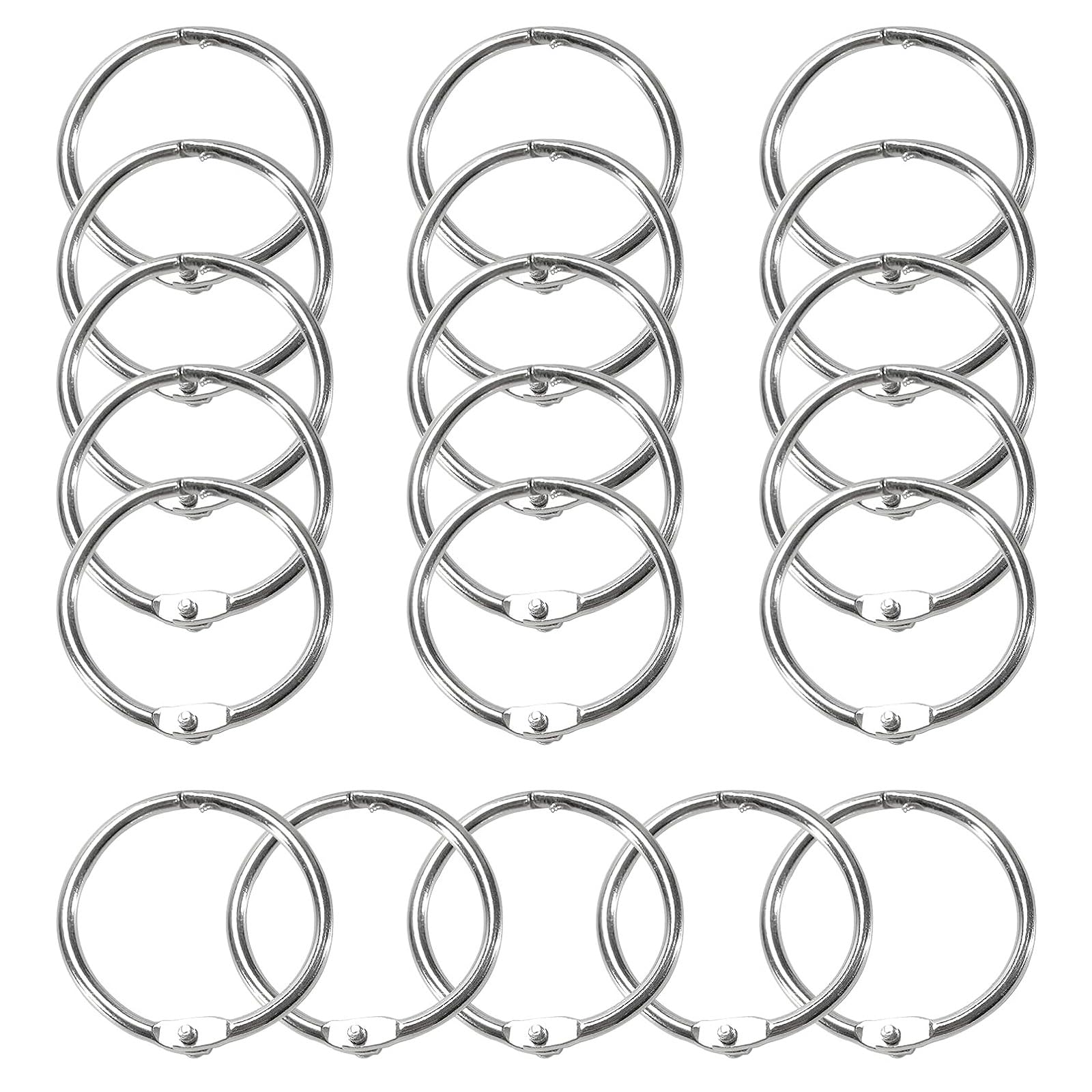 20 Pcs Metal Book Rings, Silver Foil Loose Binding Rings, Snap Ring Binding Rings, School Key Ring (25 mm)
