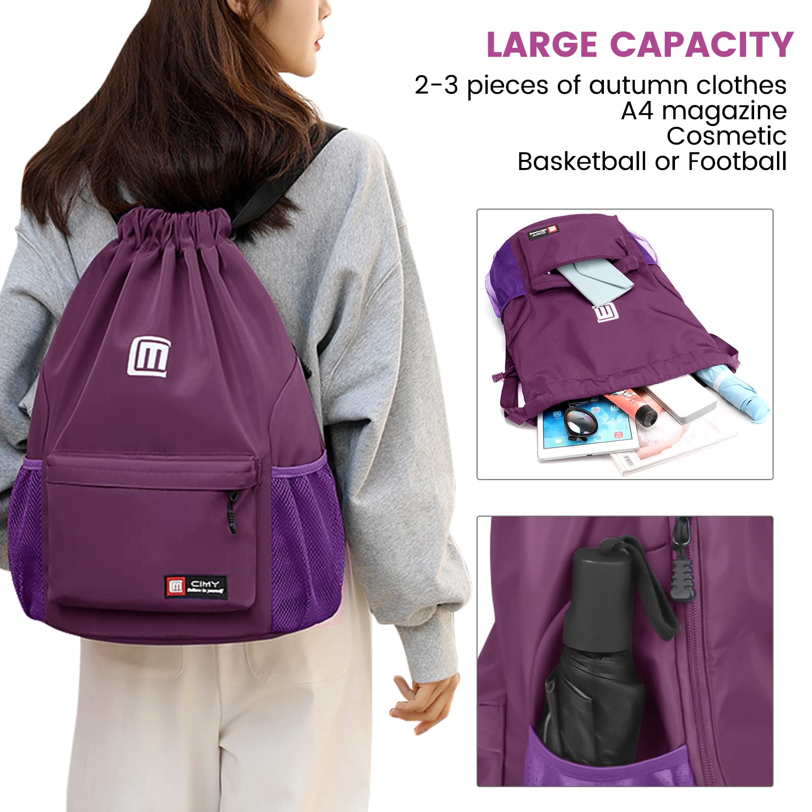 Eucomir Mochilas De Cuerdas, Mochila Deporte Mochila Gym De Malla Agua, Bolsa De Cordón Impermeable De Nylon Bolsa De Gimnasio Cordón — view 6