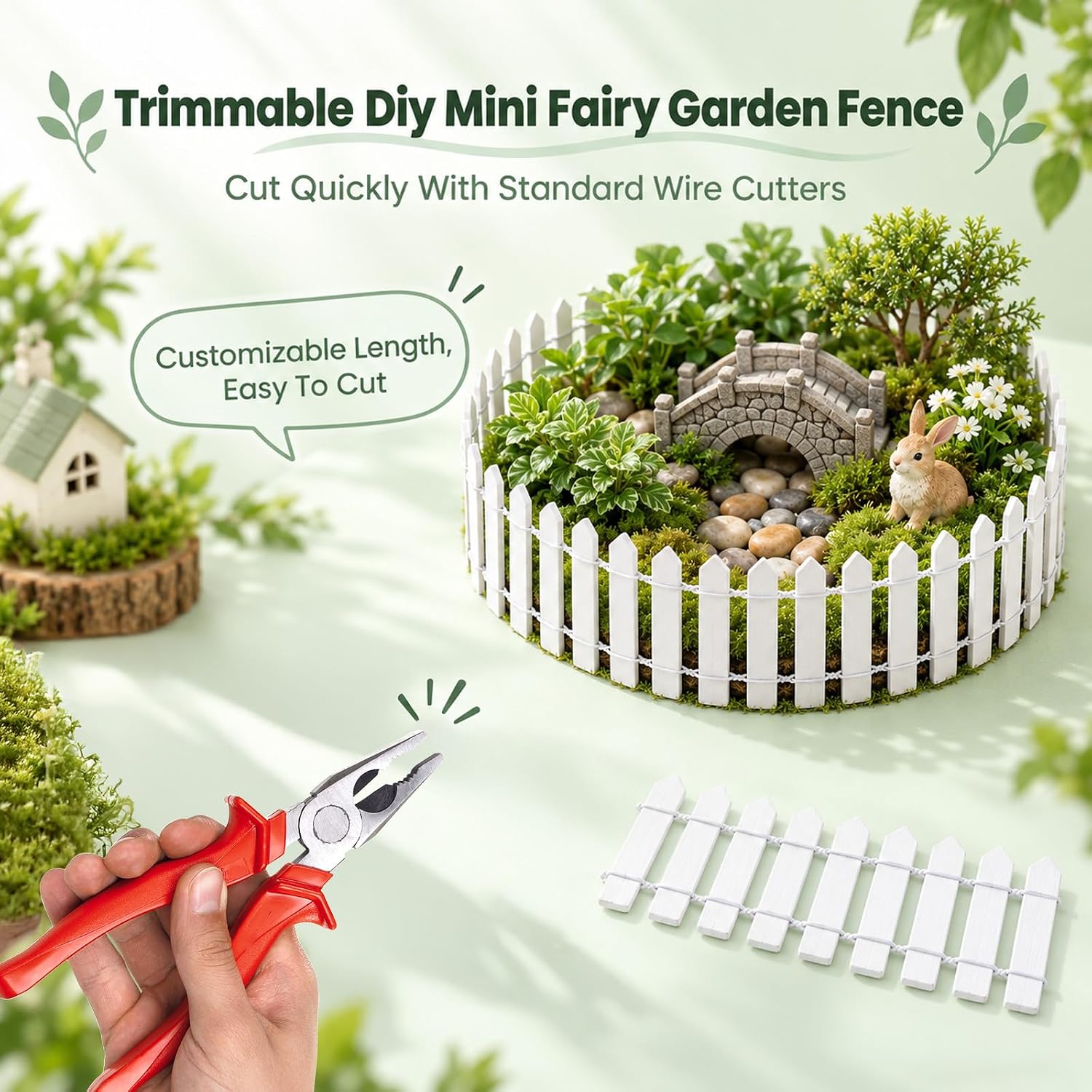 Miniature Fairy Garden Fence Mini White Picket Fence 35 x 2 Inches, 2 Pack