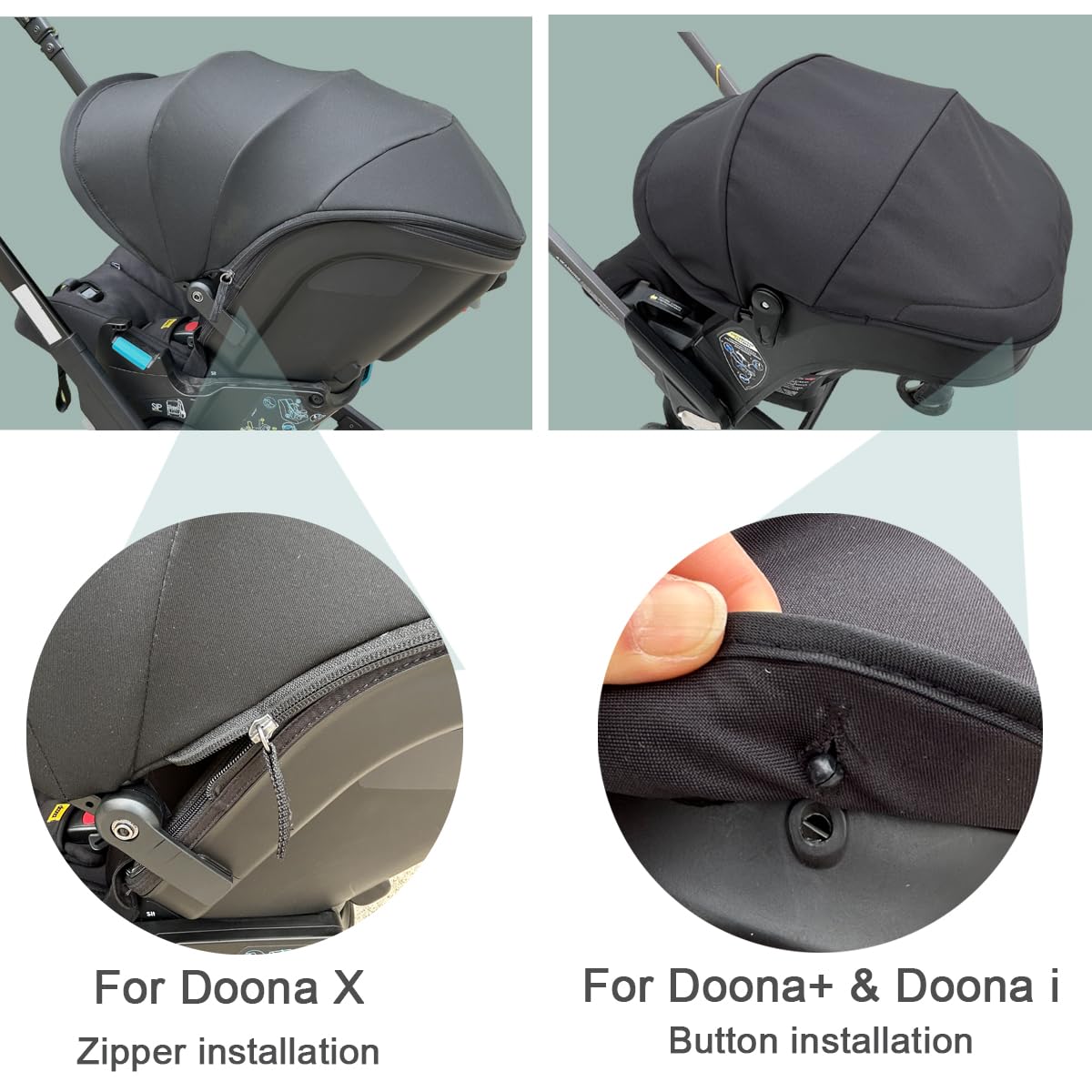 Doona Kinderwagen Ersatzdach X Doona+ i Autositz-Kinderwagen 4 Segmente ausziehbarer Sonnenschutz maschinenwaschbar schwarz